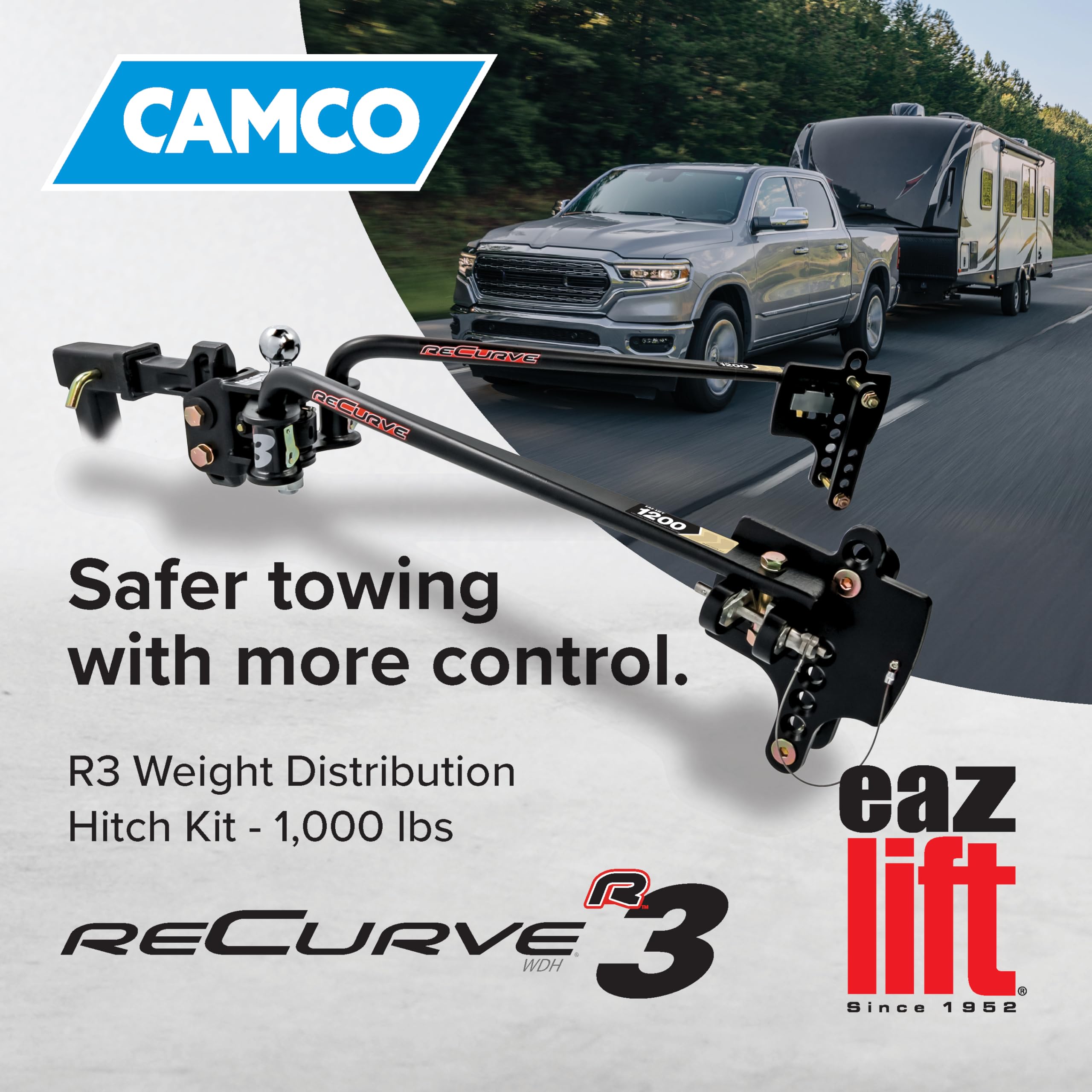 Camco Eaz Lift Recurve R3 1,000 Lb Hitch - Adjustable Trailer Sway Control, Towing Stability For Campers - Adjustable Trailer Hitch – Rv Accessories For Easy Installation & Optimal Control (48752)