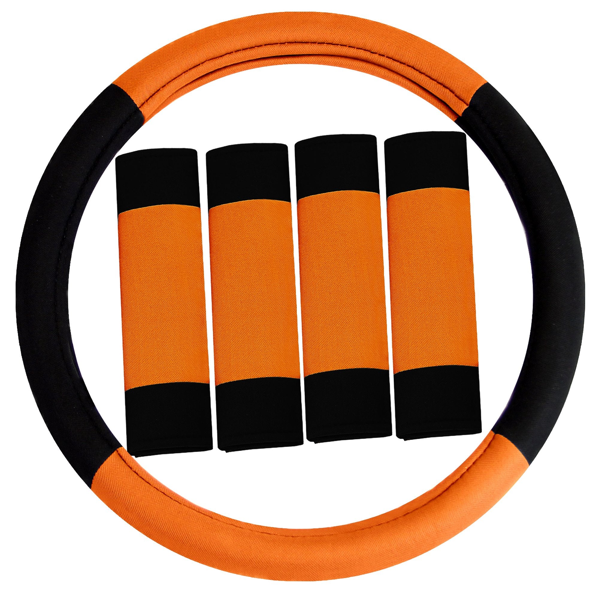 Fh Group Universal Fit Modernistic And Seat Belt Pads Combo Set Steering Wheel Cover Fits Most Cars, Suvs Orange