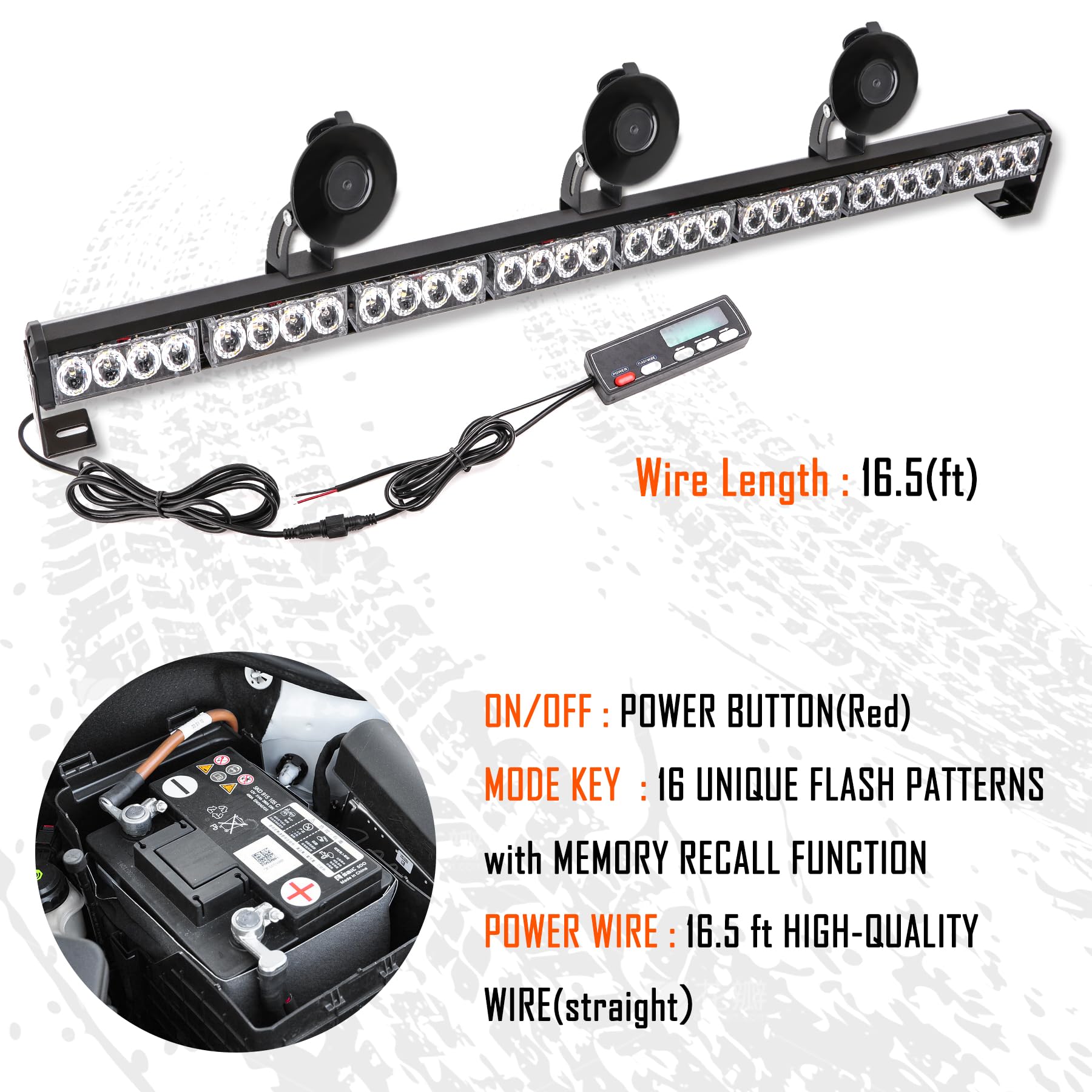 Traffic Advisor Light Bar 36 Inch 16 Flash Modes 32 Led Emergency Strobe Warning Lights Directional Bar Hazard Warning Flashing Safety Light With Led Display Screen Controller(35.5 Inch, Yellow/Amber)