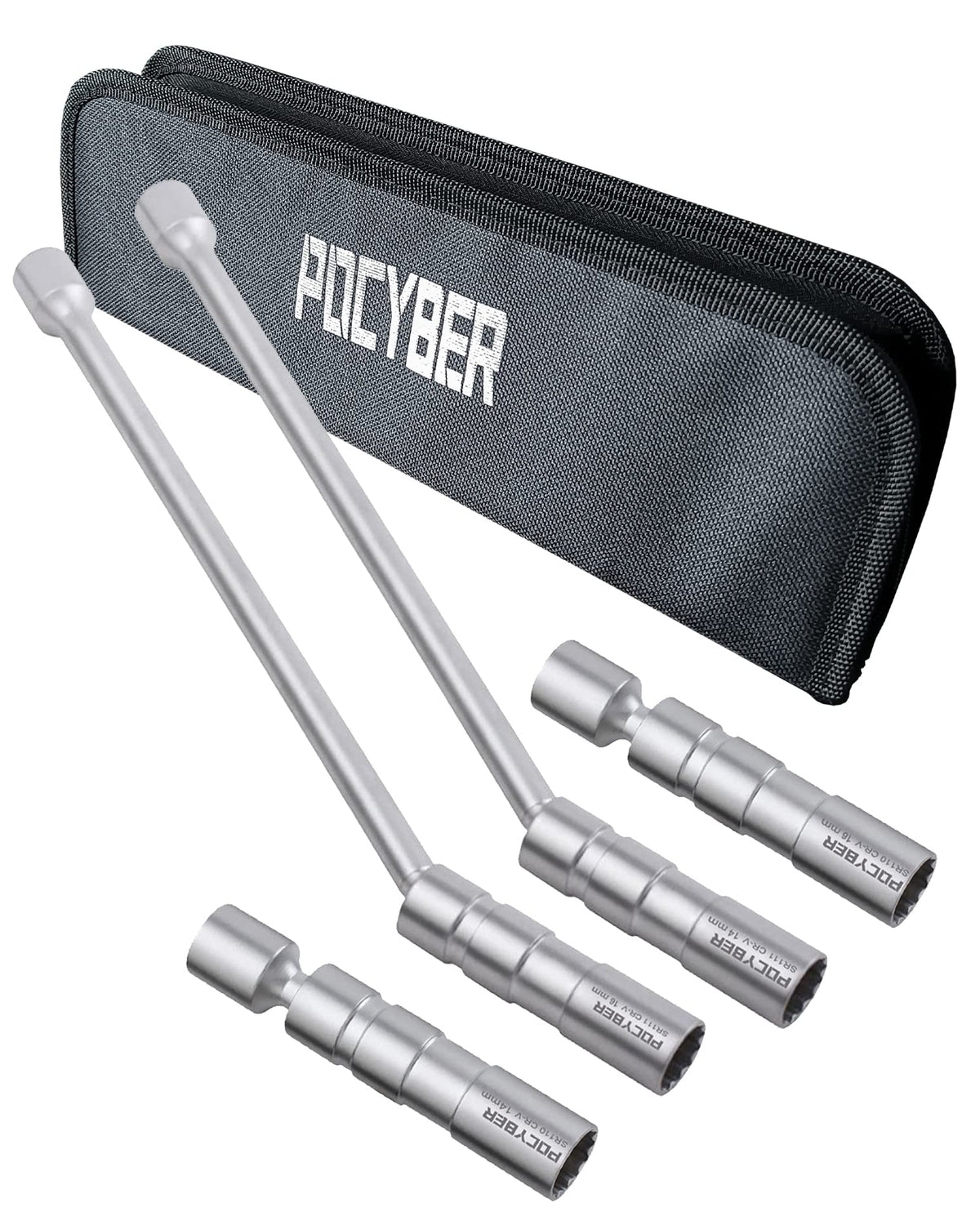 Pocyber 14Mm 16Mm Pack Of 4 Swivel Spark Plug Socket 3/8'' Drive Enhanced Magnetic 12 Point 5/8'' 9/16'' Thin Wall Socket Spark 