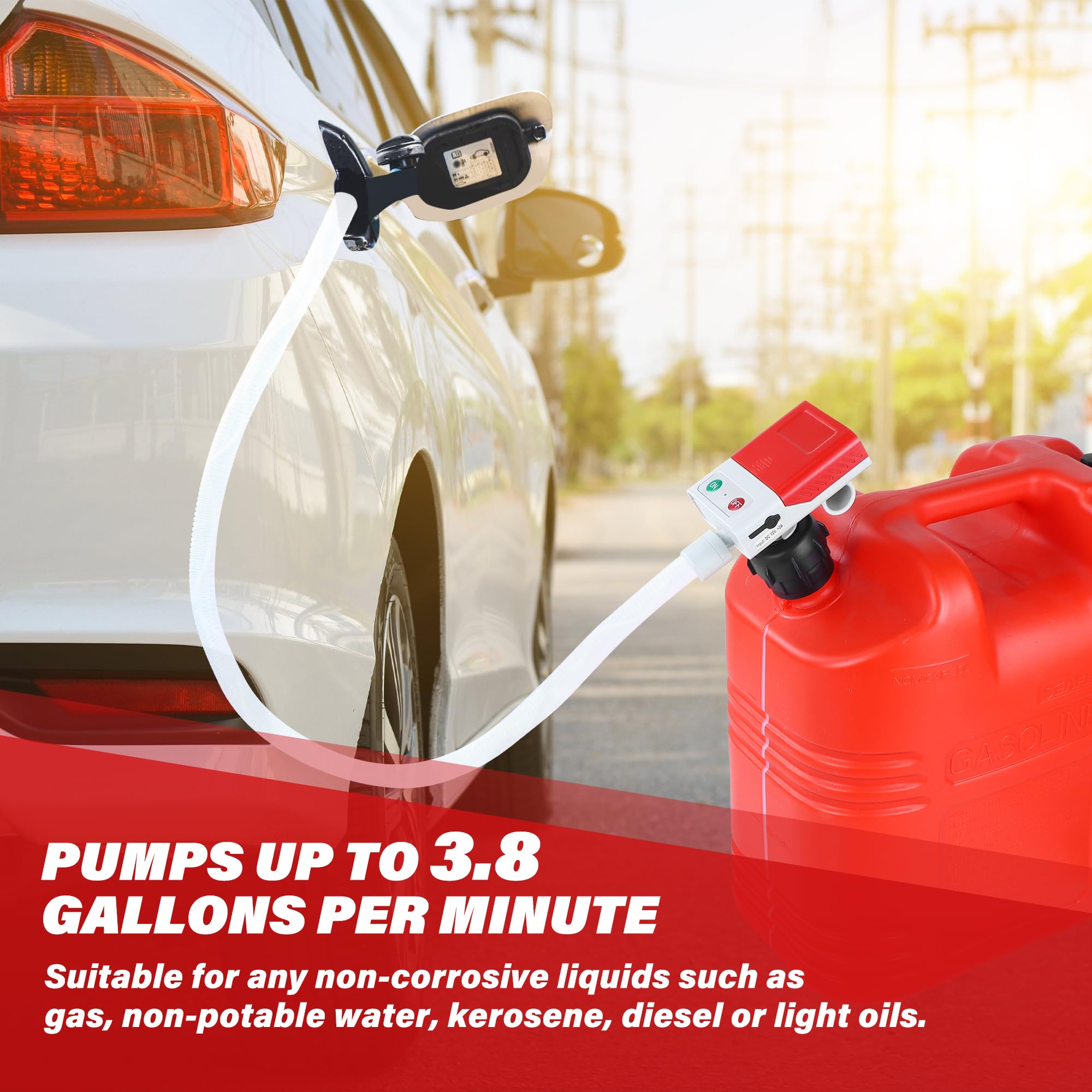 Fuel Transfer Pump, 3.8 Gpm, Auto-Stop Nozzle, 51-Inch Hose With 3 Tank Fittings, Battery-Powered Portable Siphon Pump For Oil,