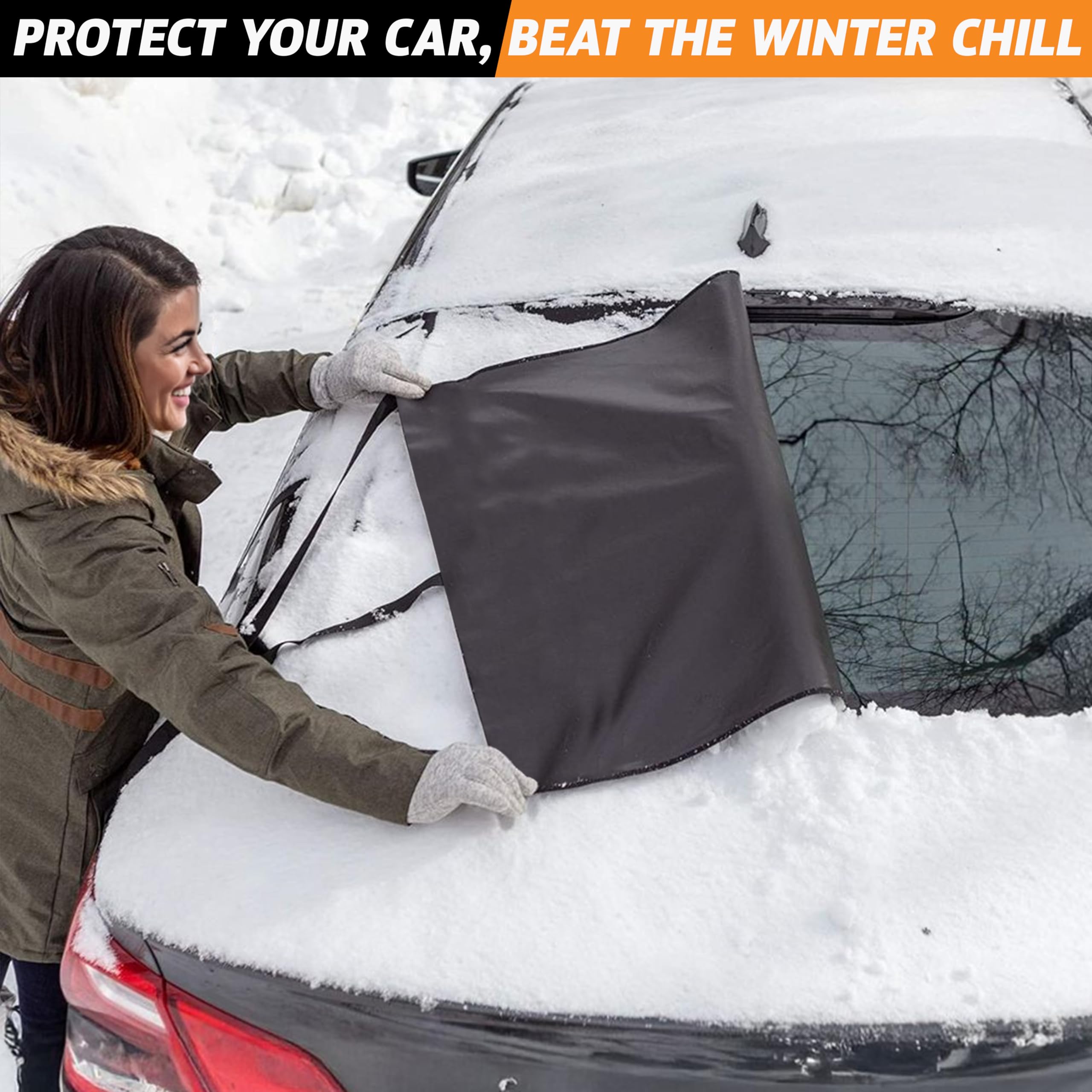 Econour Rear Windshield Snow Cover | All Weather Back Window Frost Cover Offers Complete Protection From Snow, Ice & Other Winter Debris | Winter Car Accessories That Fits Most Sedans, Suvs & Vans