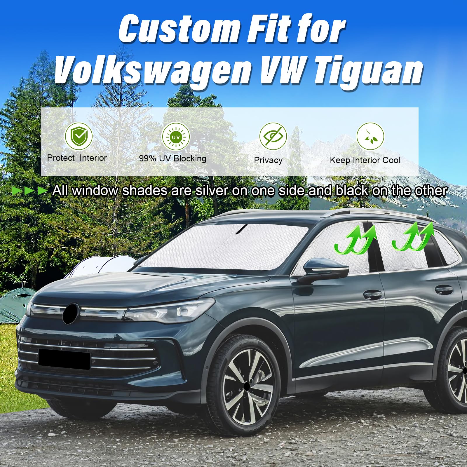 Kmf Windshield Sun Shade Replacement For Volkswagen Vw Tiguan 2018-2023, Side Window Sun Shade Cover Sun Visor Shield Cover, Rea