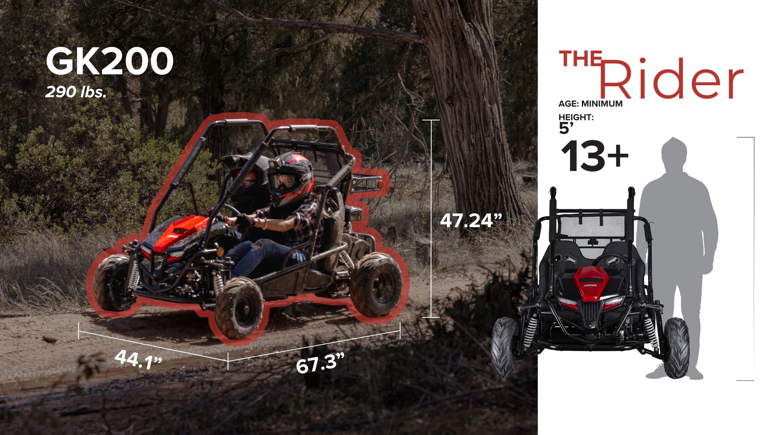 Coleman Powersports GK200 196cc Gas Powered Dual Seat Go-Kart, Reverse Gear, Adjustable Suspension, 275 lbs Maximum Load, Off Ro