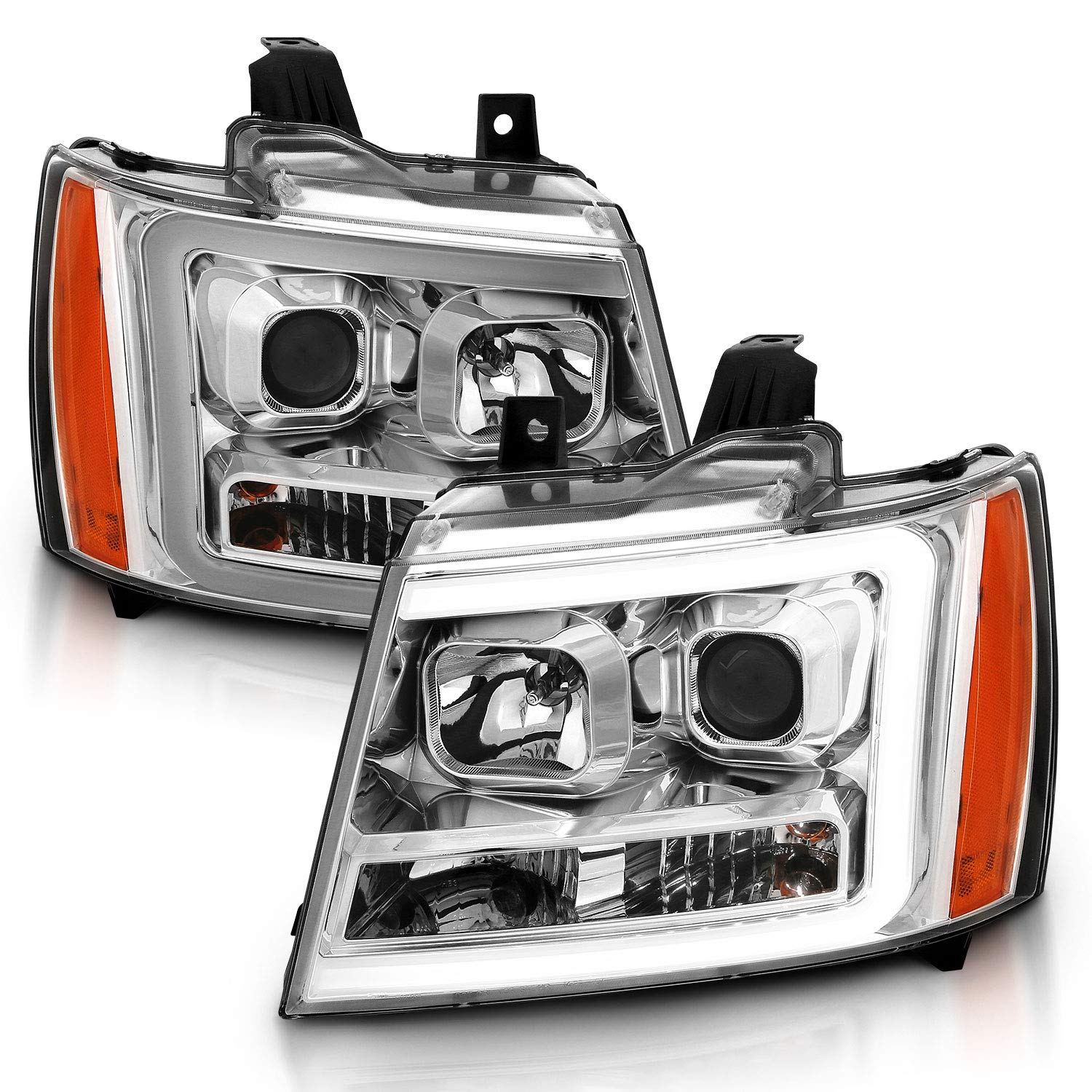 Amerilite For 2007-2013 Chevy Avalanche/Suburban/Tahoe Switchback Led Turn Siganl Tube Chrome Projector Headlights Assembly Pair