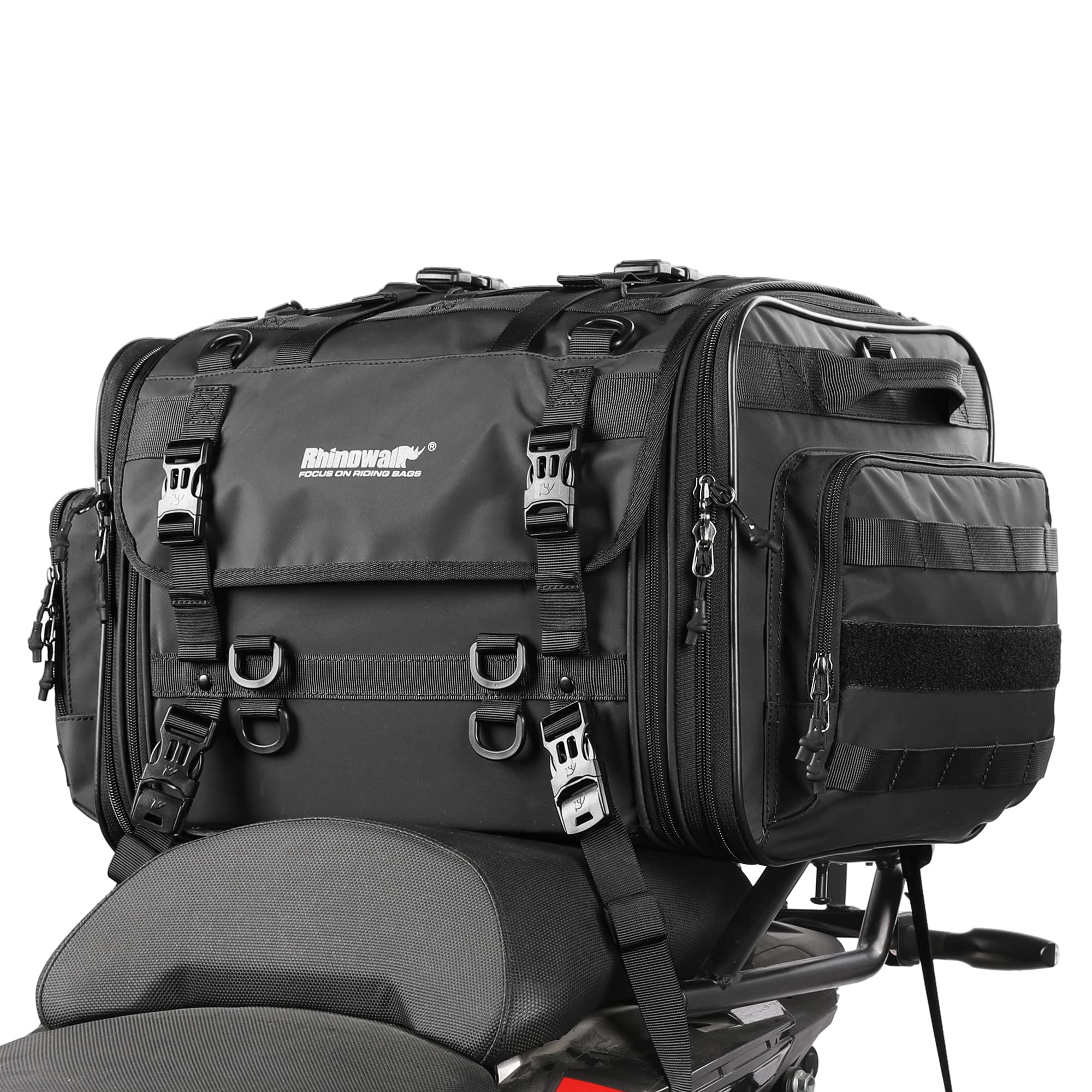Huntvp 40-60L Motorcycle Seat Bag Motorcycle Tail Bag Shoulder Bag Travel Luggage Bags Motorbike Rear Tack Truck Bag Storage Bags With Rain Cover (Black 40-60L)