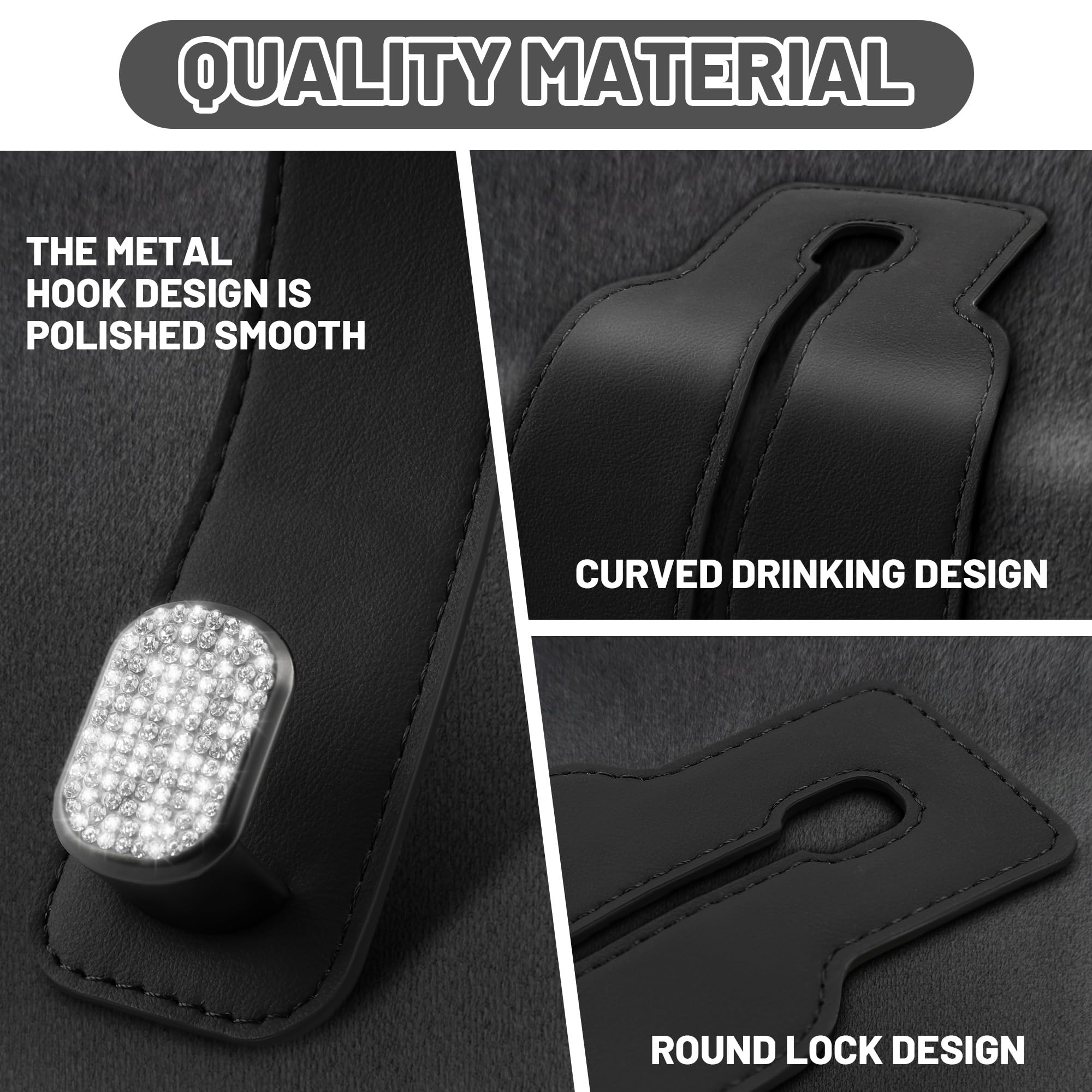 Amelity Bling Car Back Seat Headrest Hooks, Car Hooks for Purses and Bags, Bag Hooks for Car Back Seats, Car Seat Hooks (2 Pack,