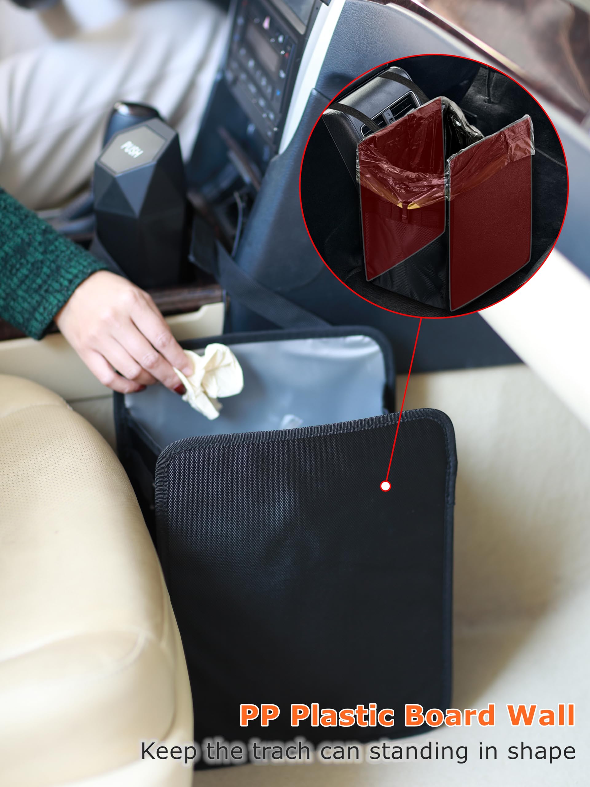 Ginsco Foldable Car Trash Can Large 3 Gallons, Hanging Car Garbage Can Large Capacity Water-Resistant Car Trash Bag, Leakproof T