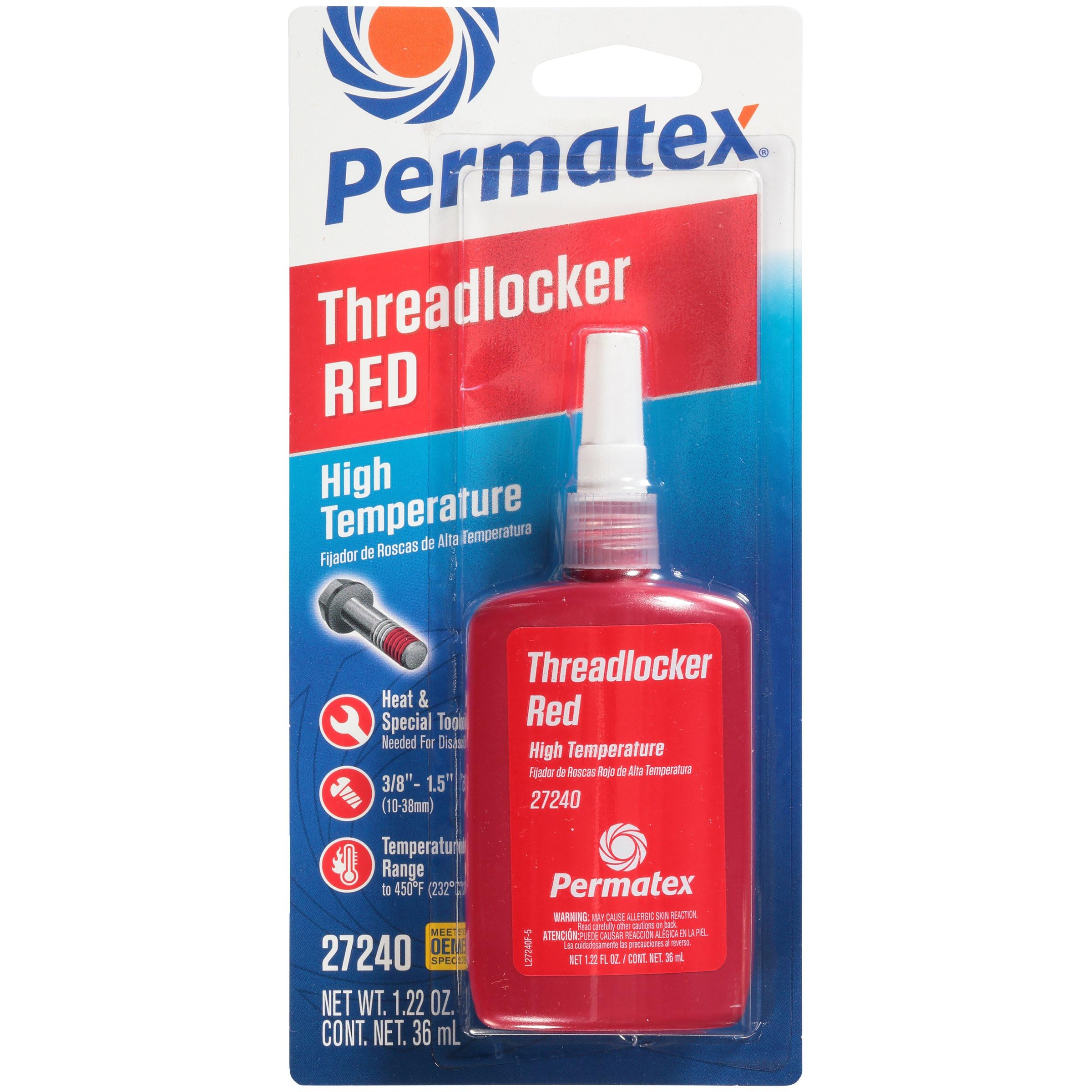 Permatex 27240 High Temperature Threadlocker Red, 36 Ml