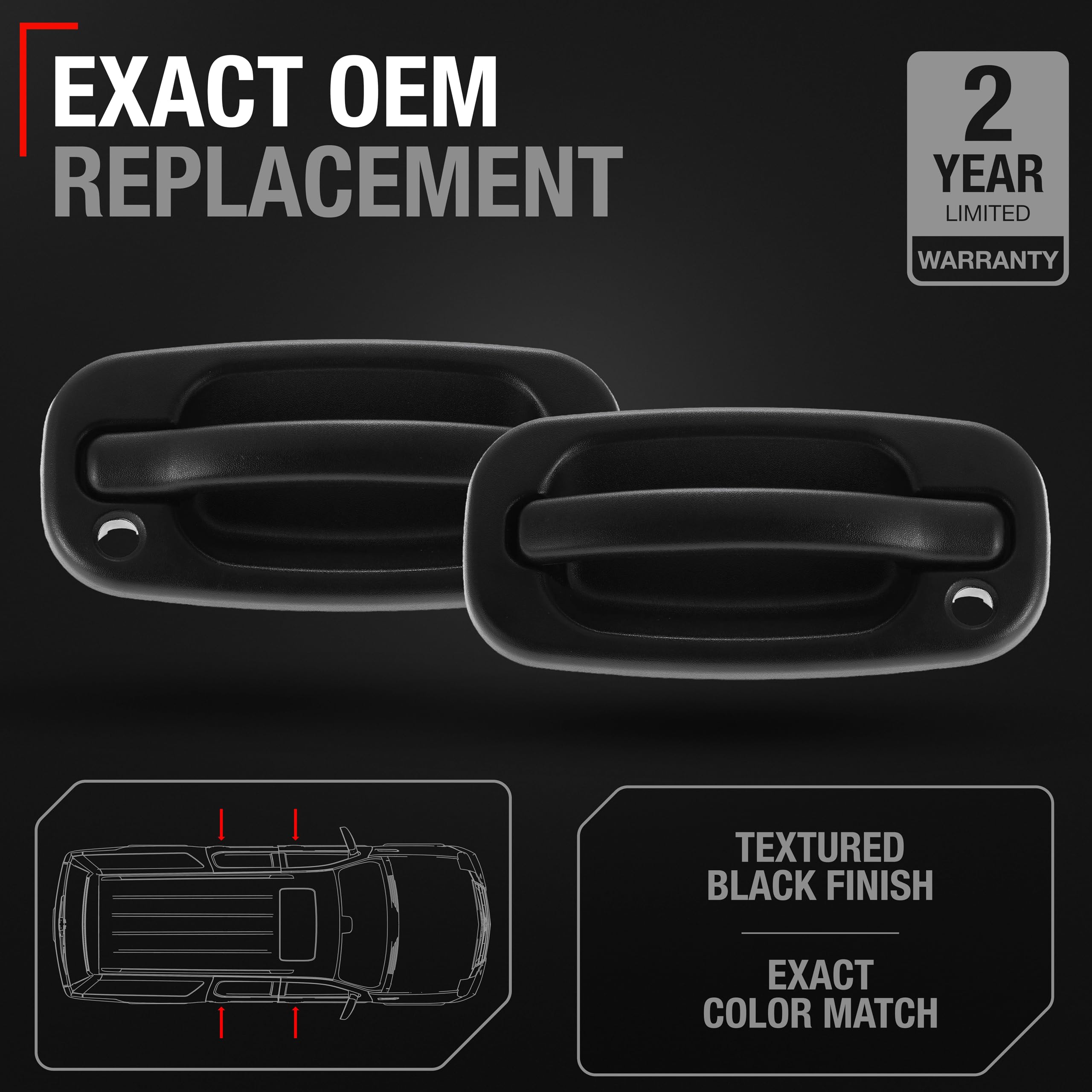 Exterior Door Handle, Front Left & Right - Compatible With 1999-2006 Chevrolet Silverado, 02-06 Avalanche, 00-06 Suburban, 00-06