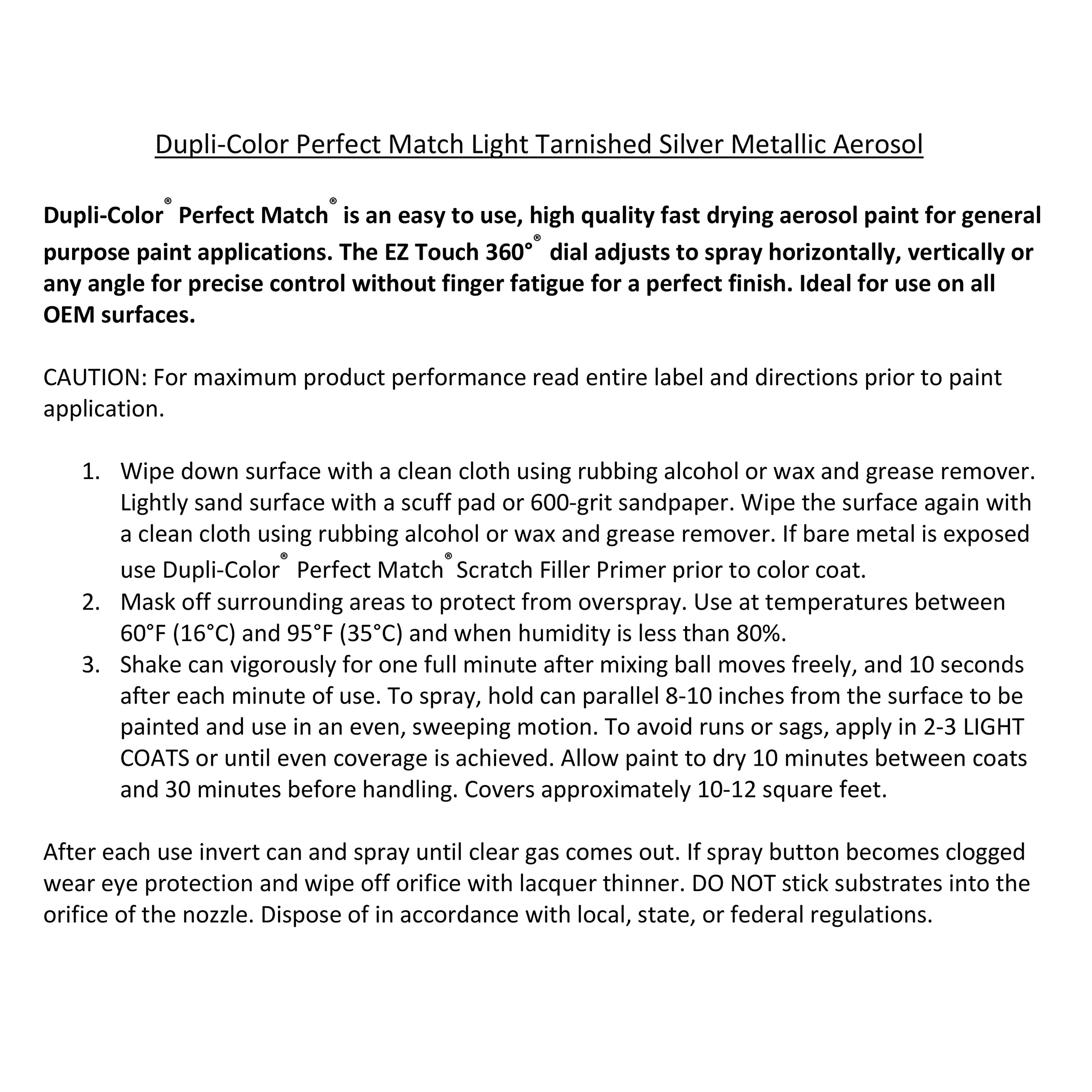 Dupli-Color Ebgm05307 Perfect Match Automotive Spray Paint “ General Motors Light Tarnished Silver Metallic, 67 Wa994L “ 8 Oz. Aerosol Can