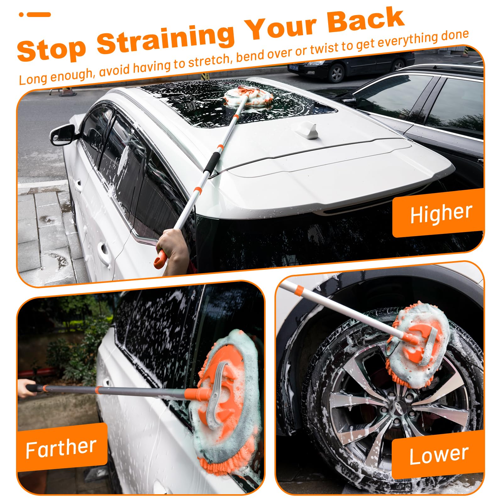 Ordenado 62 '' Car Wash Brush Kit Mitt Mop Sponge With Long Handle Chenille Microfiber Car Cleaning Brush Kit Supplies Car Washi