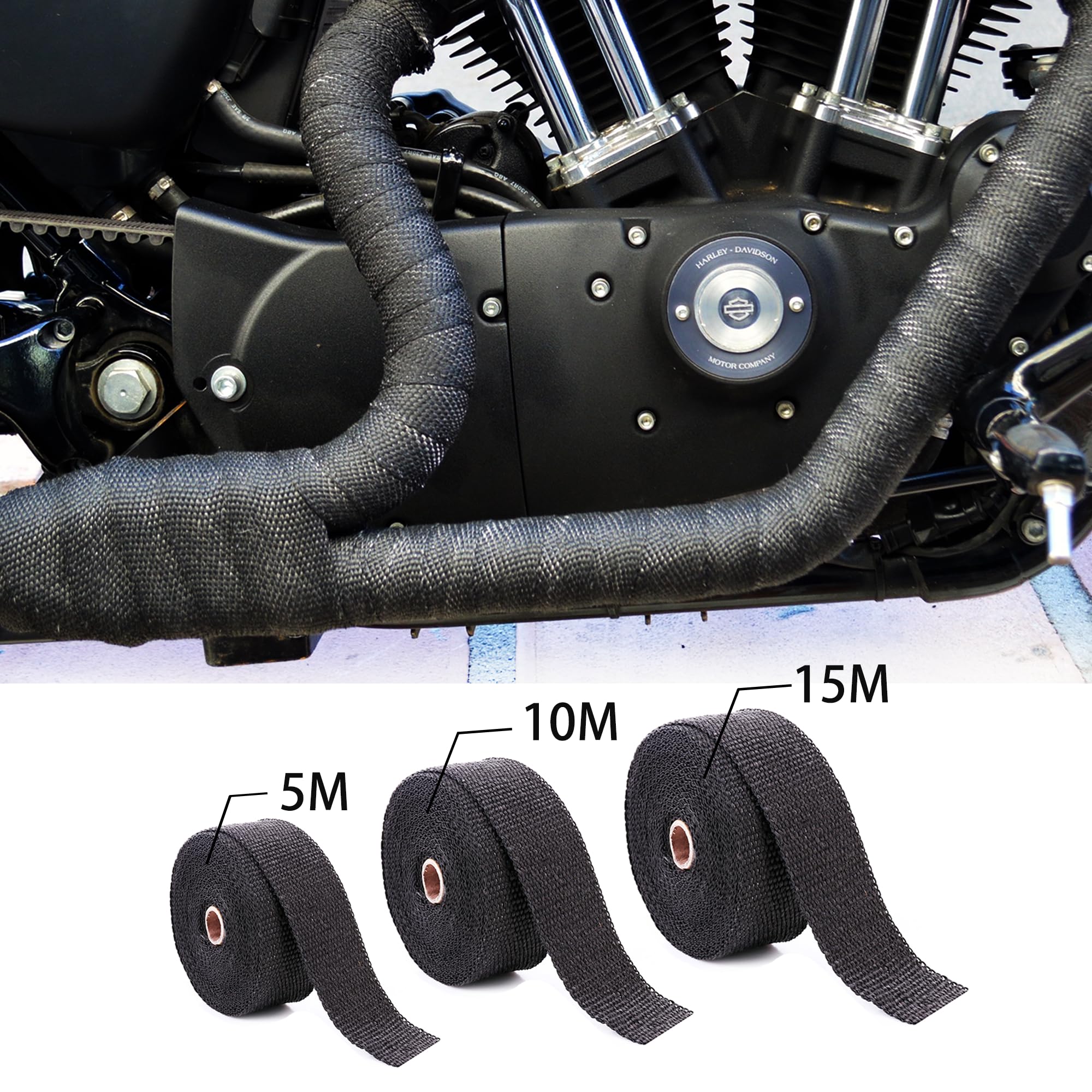 Deecam Exhaust Heat Wrap, 2 Roll 2 ' ' X 50 ' Exhaust Header Wrap, Black Fireglass Heat Tape For Motorcycle Manifold Pipe Heat S