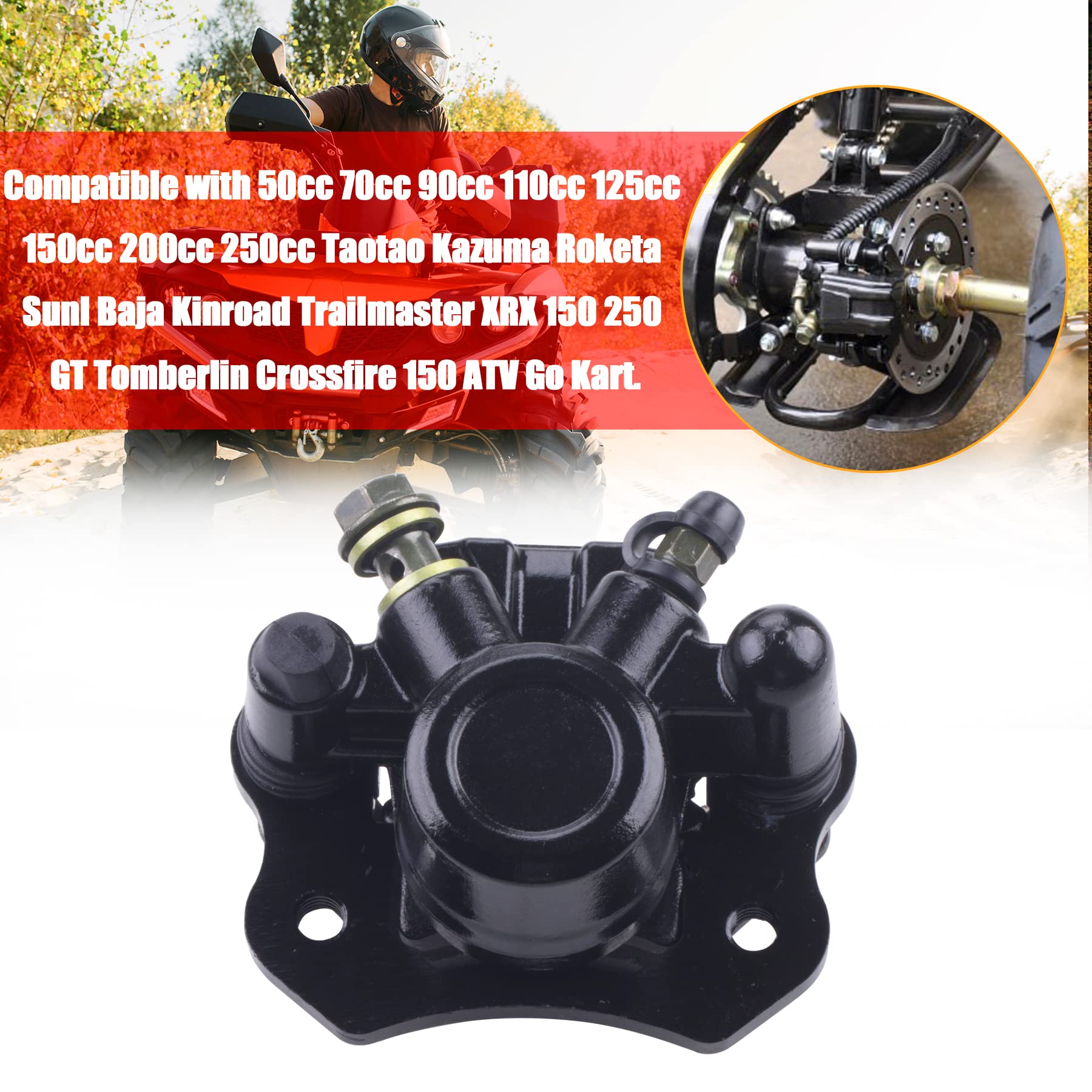 Mwmnun Chinese Rear Brake Caliper For Atv Coolster Taotao Kazuma Roketa Sunl Baja Kinroad 50Cc 70Cc 90Cc 110Cc 125Cc 150Cc 200Cc Four Wheeler Trailmaster Xrx 150 250 Gt Tomberlin Crossfire