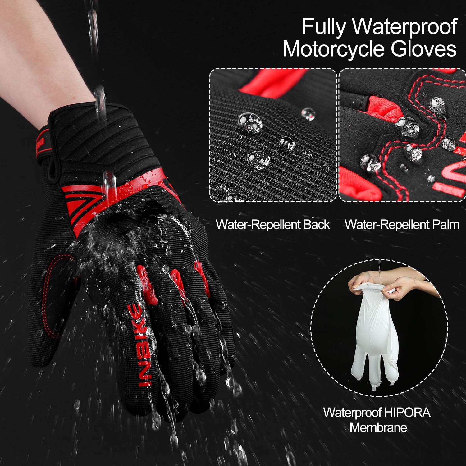 Inbike Waterproof Winter Motorcycle Gloves Thermal Fleece Touchscreen With Tpr Palm Pad Cushioning Hard Knuckle Black Medium
