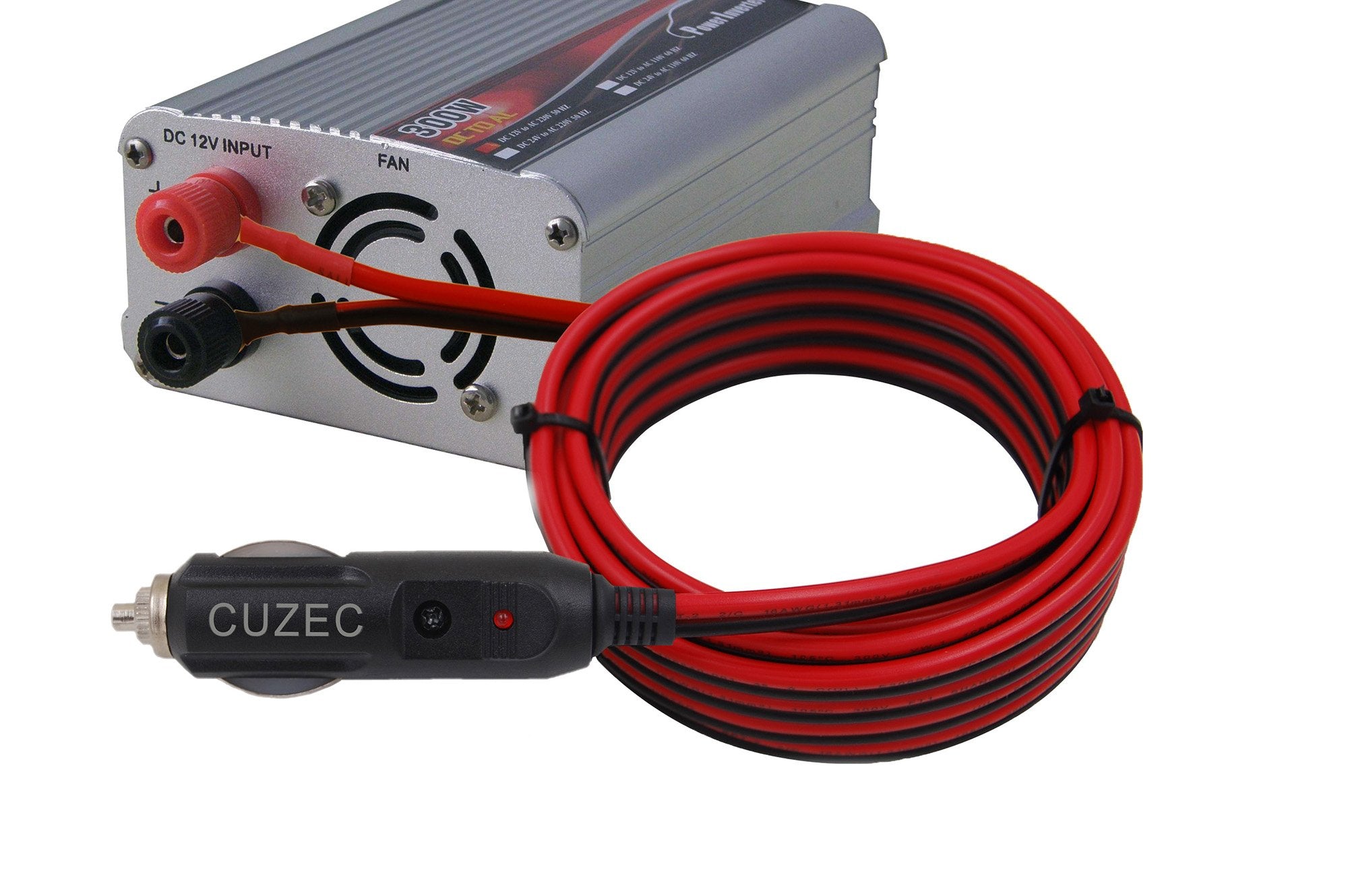 CUZEC 15A Male Plug Cigarette Lighter Adapter Power Supply Cord, 13.1ft 16 AWG for Car Inverter, Model CU10010B