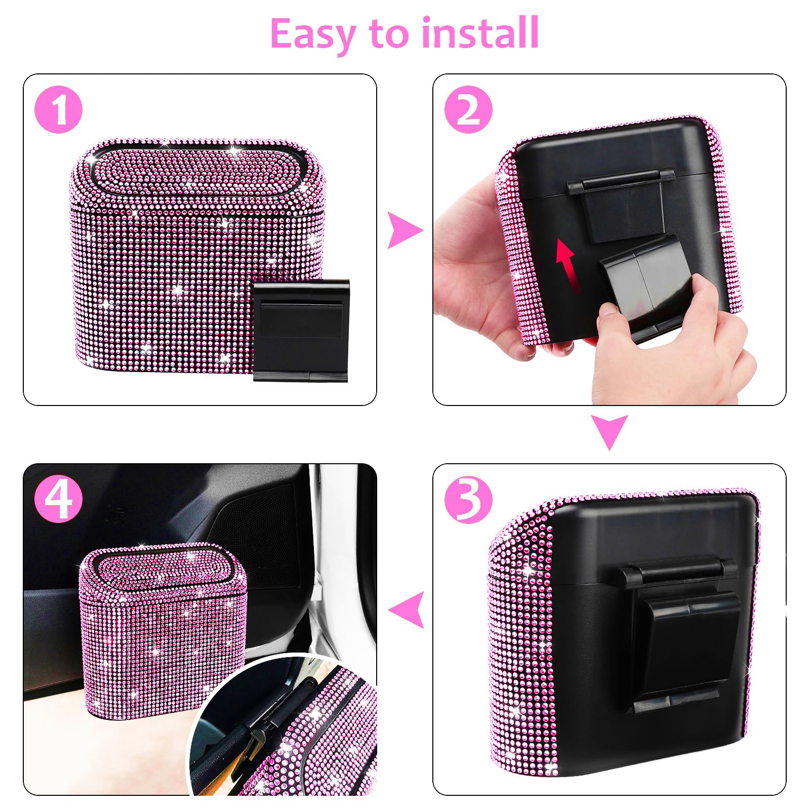 Accmor Bling Car Trash Can With Lid, Vehicle Trash Bin Car Dustbin Garbage Organizer Storage, Sparkling Crystal Mini Auto Trash