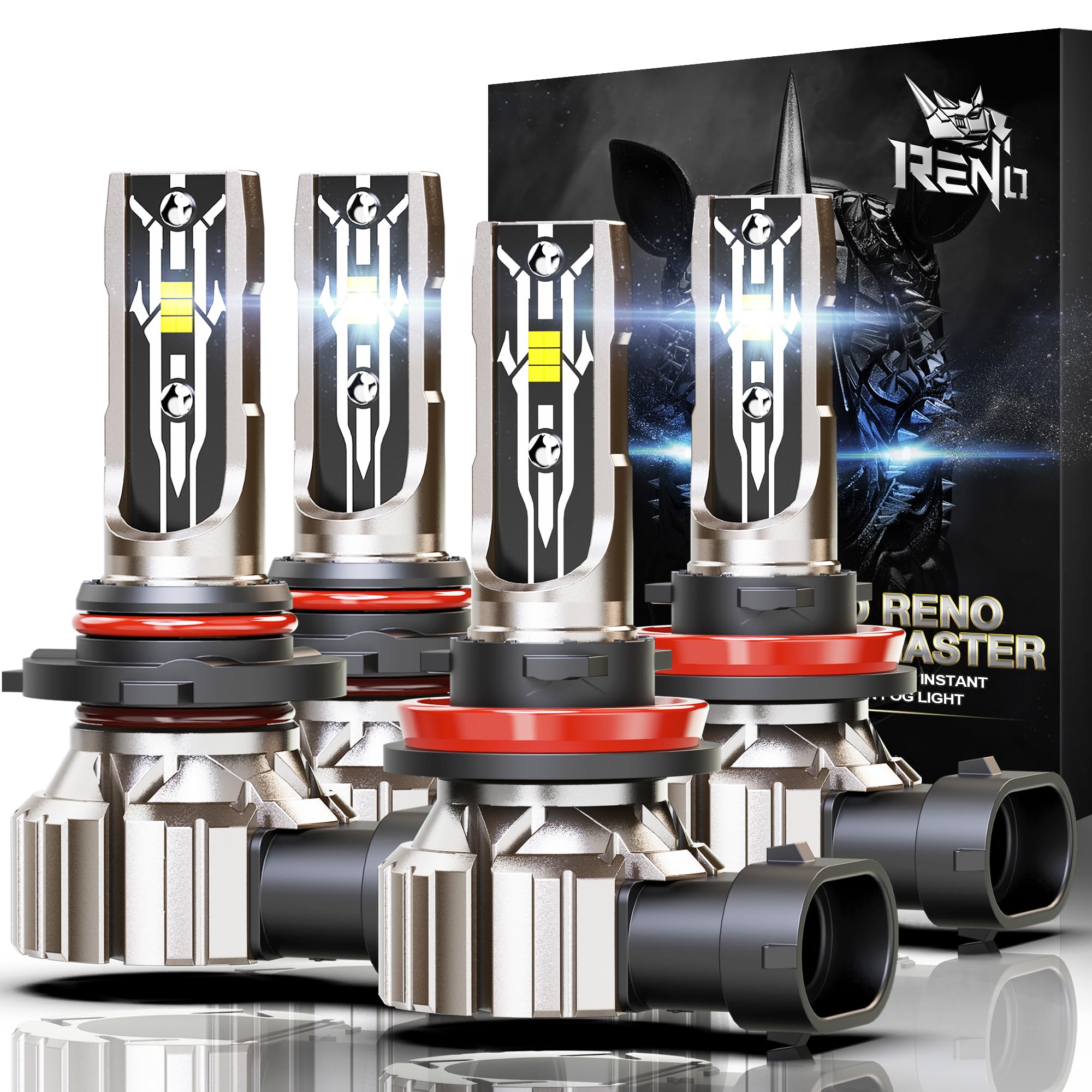 Reno 9005 H11 Bulb Combo, 9005 H11 Fog Lights, H11 9005 Light Bulbs Fanless In Line Car Fog Bulb Plug And Play, Pack Of 4