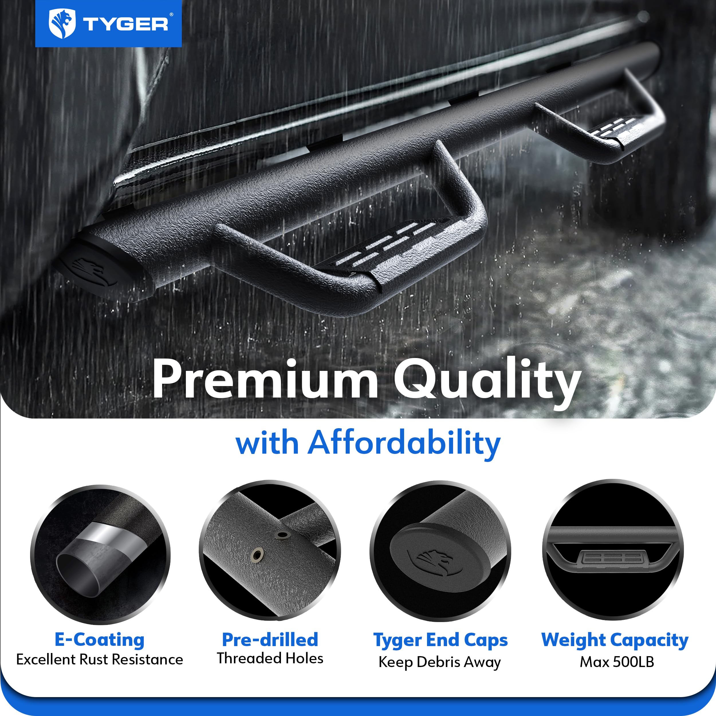 Tyger Auto Tyger Access Running Boards Compatible With 2024-2025 Toyota Tacoma (Fits Hybrid) | Double Cab | Tg-As2T24003 | Textu