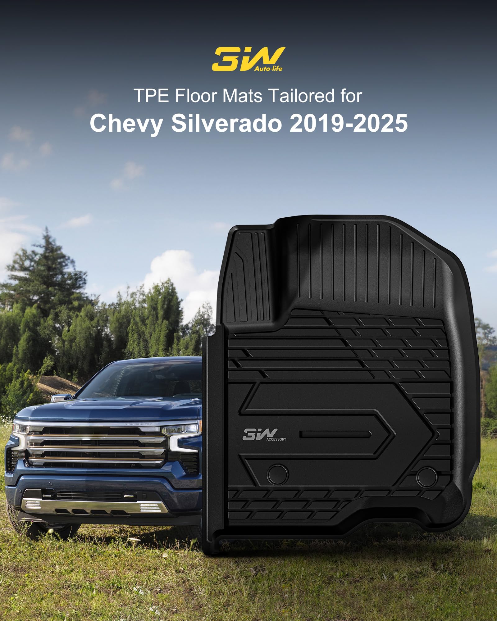 3W Floor Mats Fit For 2019-2024 2025 Chevy Silverado/Gmc Sierra 1500 & 2020-2024 2025 Chevrolet Silverado/Gmc Sierra 2500 Hd/350