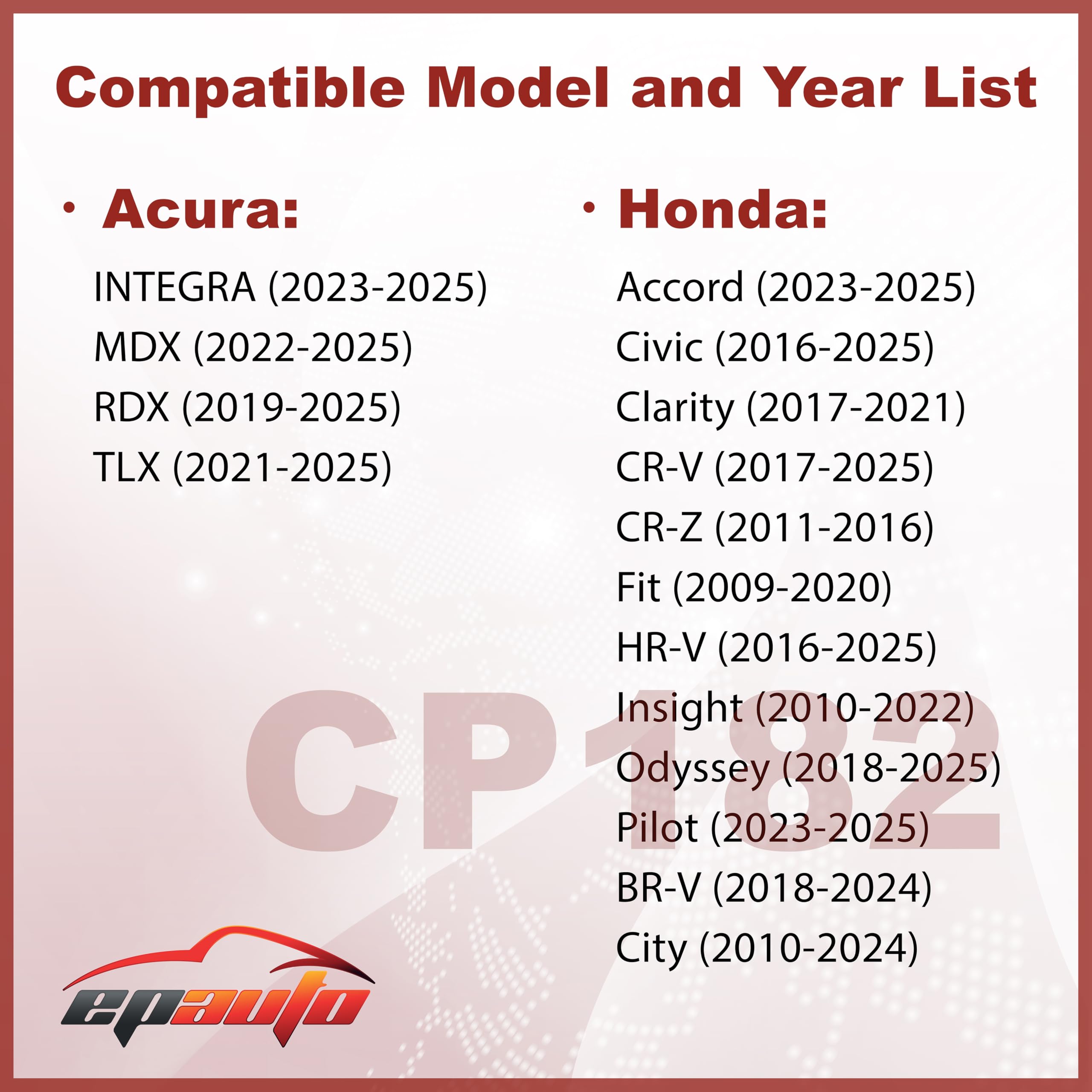 [3-Pack] Epauto Cp182 (Cf11182) Cabin Air Filter Replacement For Honda Accord, Civic, Cr-V, Fit, Hr-V, Insight, Odyssey, Pilot,