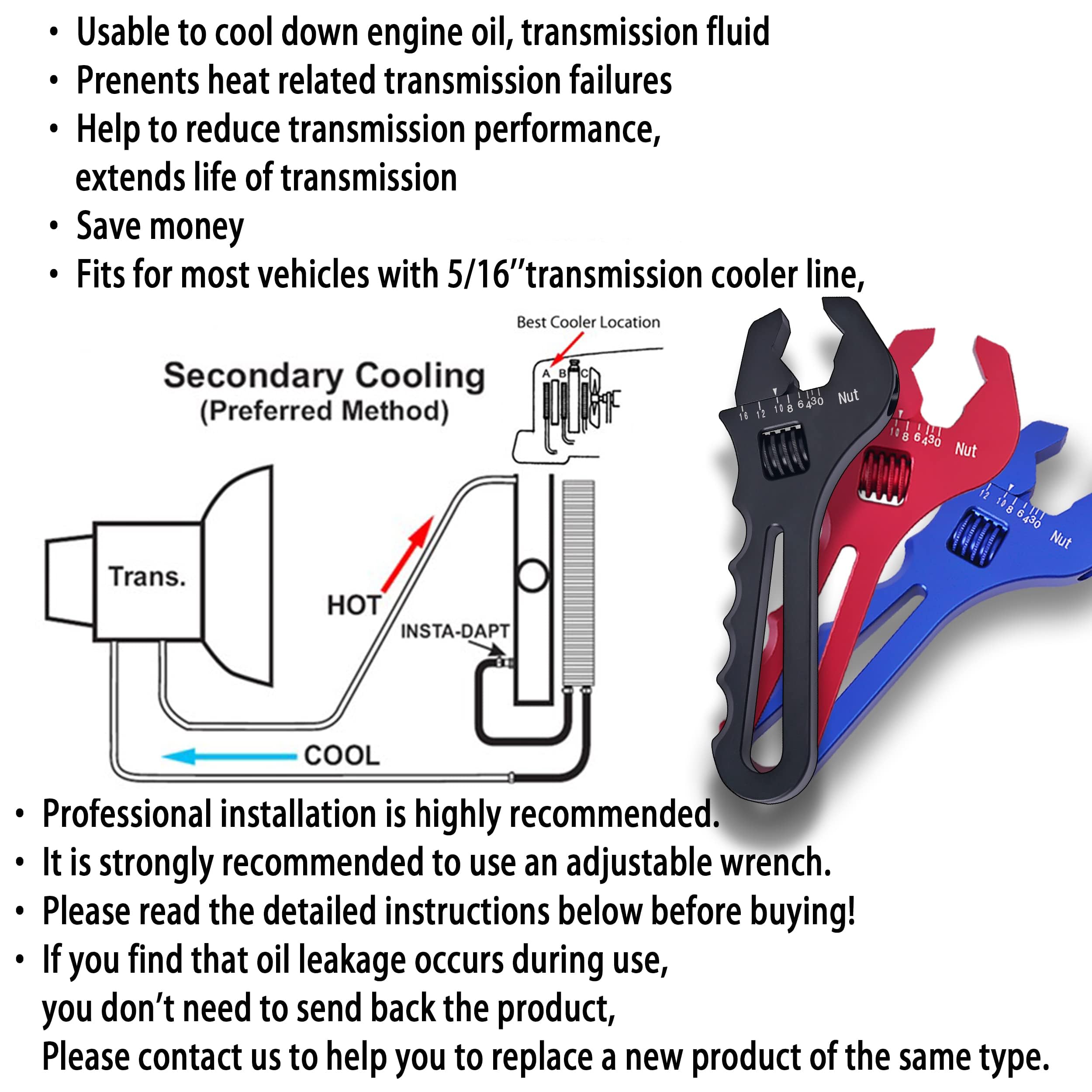 6 Pass Ultra-Cool Tube And Fin Transmission Cooler Universal 5/16 Oil Cooler Kit 403 Aluminium Black