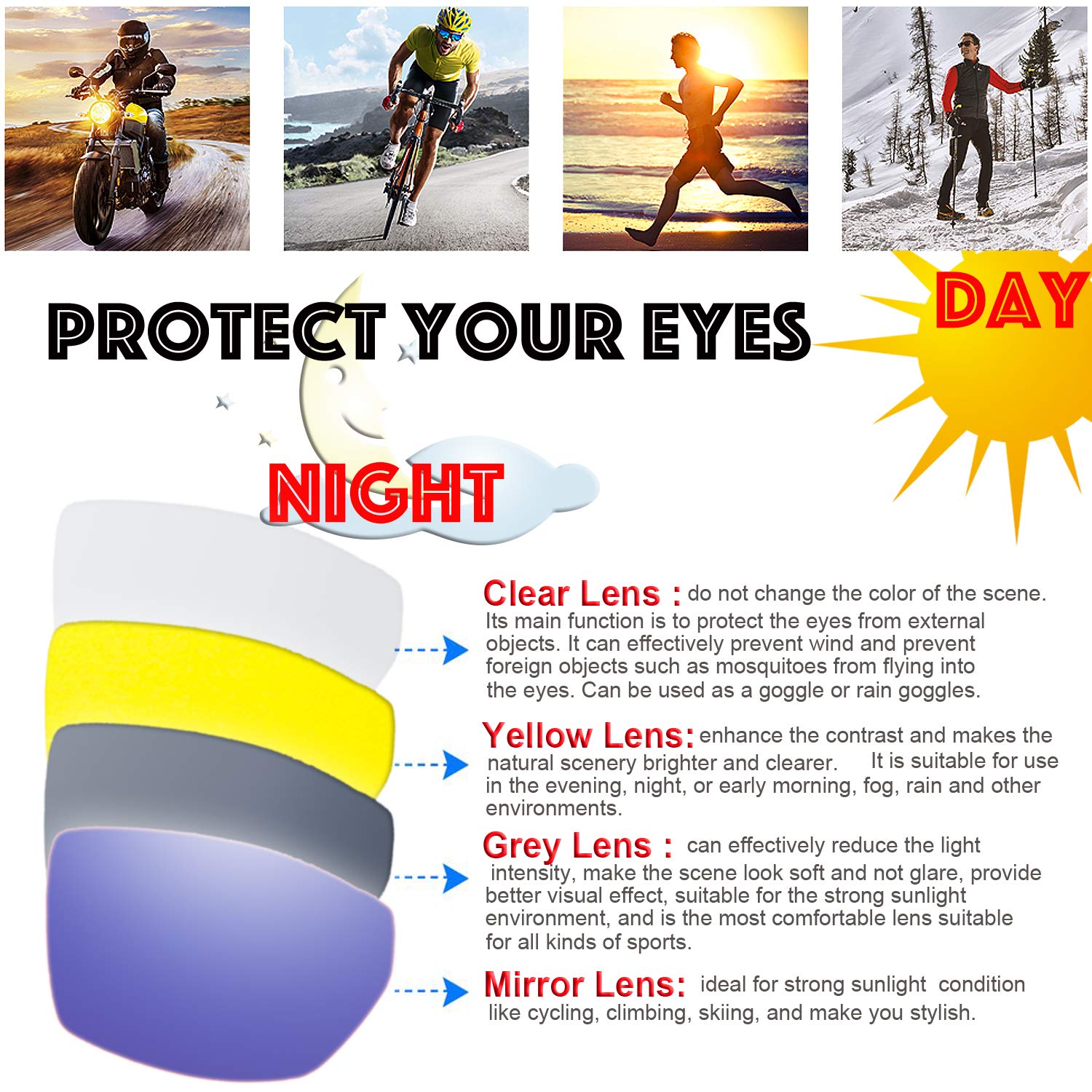 The Fresh Motorcycle Riding Glasses Padded Frame Lens Block 100% Uvb For Outdoor Activity Sport (24-Black, Clear, Grey, & Blue M