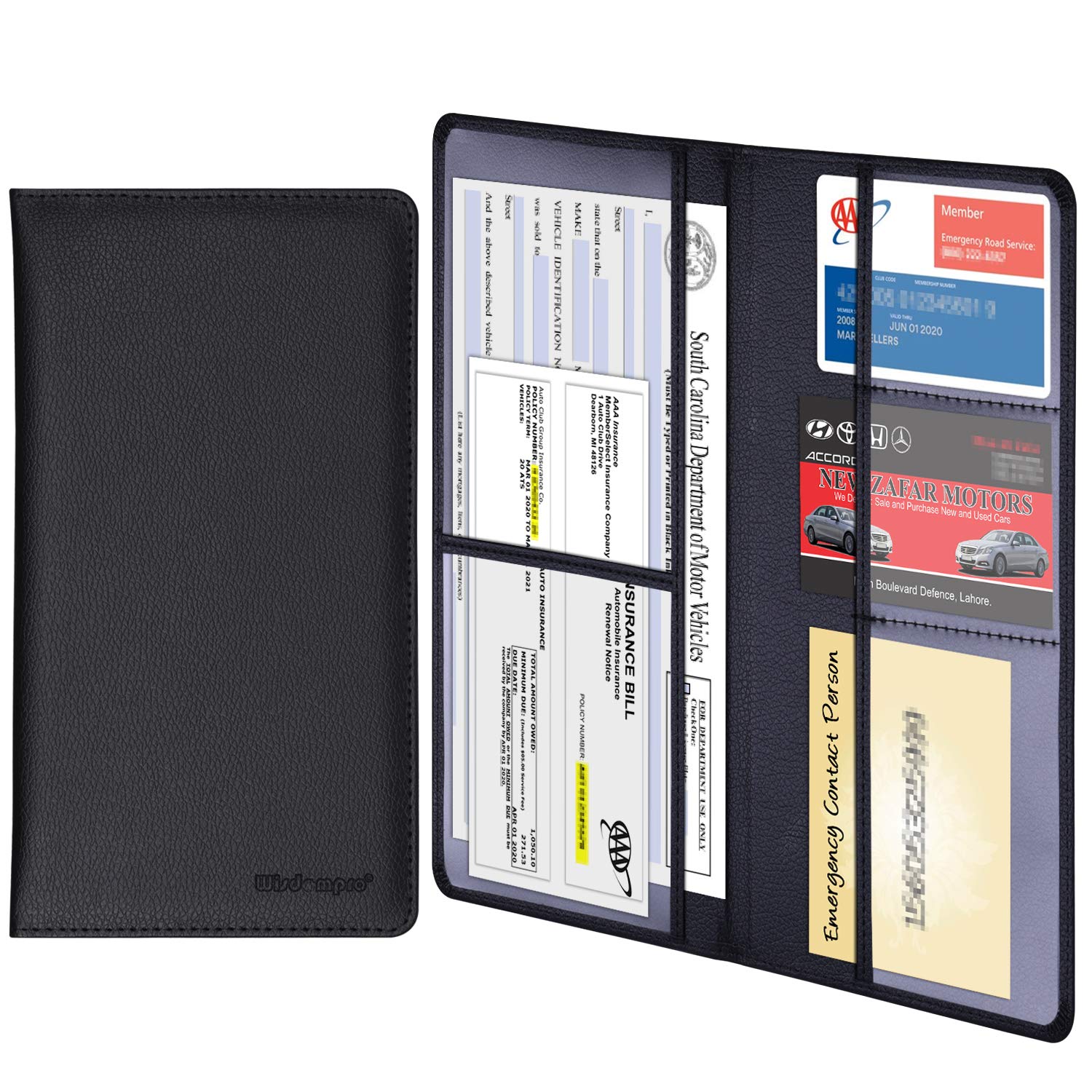 Wisdompro Car Registration And Insurance Documents Holder - Premium Pu Leather Vehicle Glove Box Paperwork Wallet Case Organizer