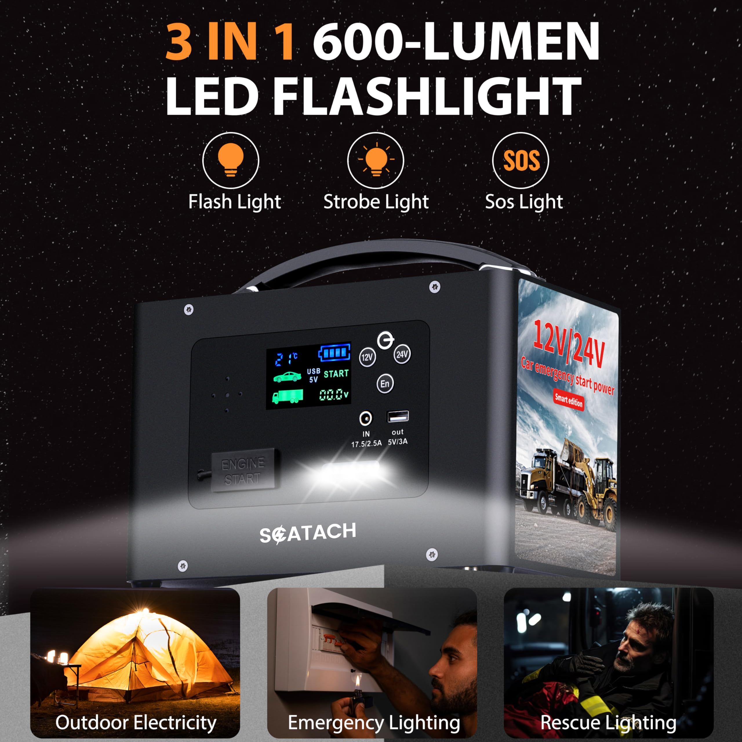 Scatach V10-1 10000A Car Jump Starter,155Wh Battery Jumper Start Power Station For All Gas Or Diesel,24V/12V Heavy Duty Lithium