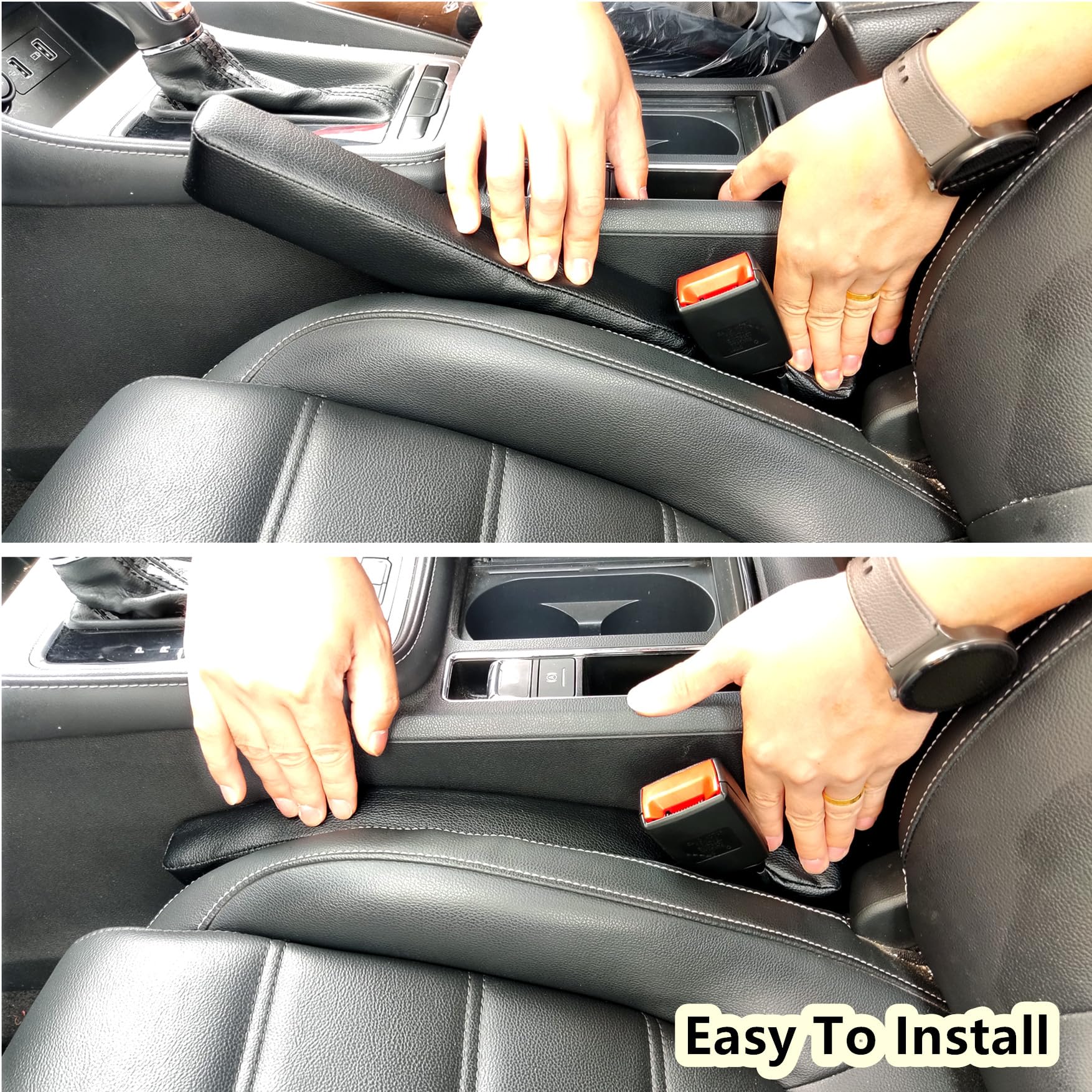 Wuzno Leather Car Seat Gap Filler, 2 Pack No-Drop Seat Guard Universal Gap Stopper/Catcher To Fill The Gap Between Seat And Cons
