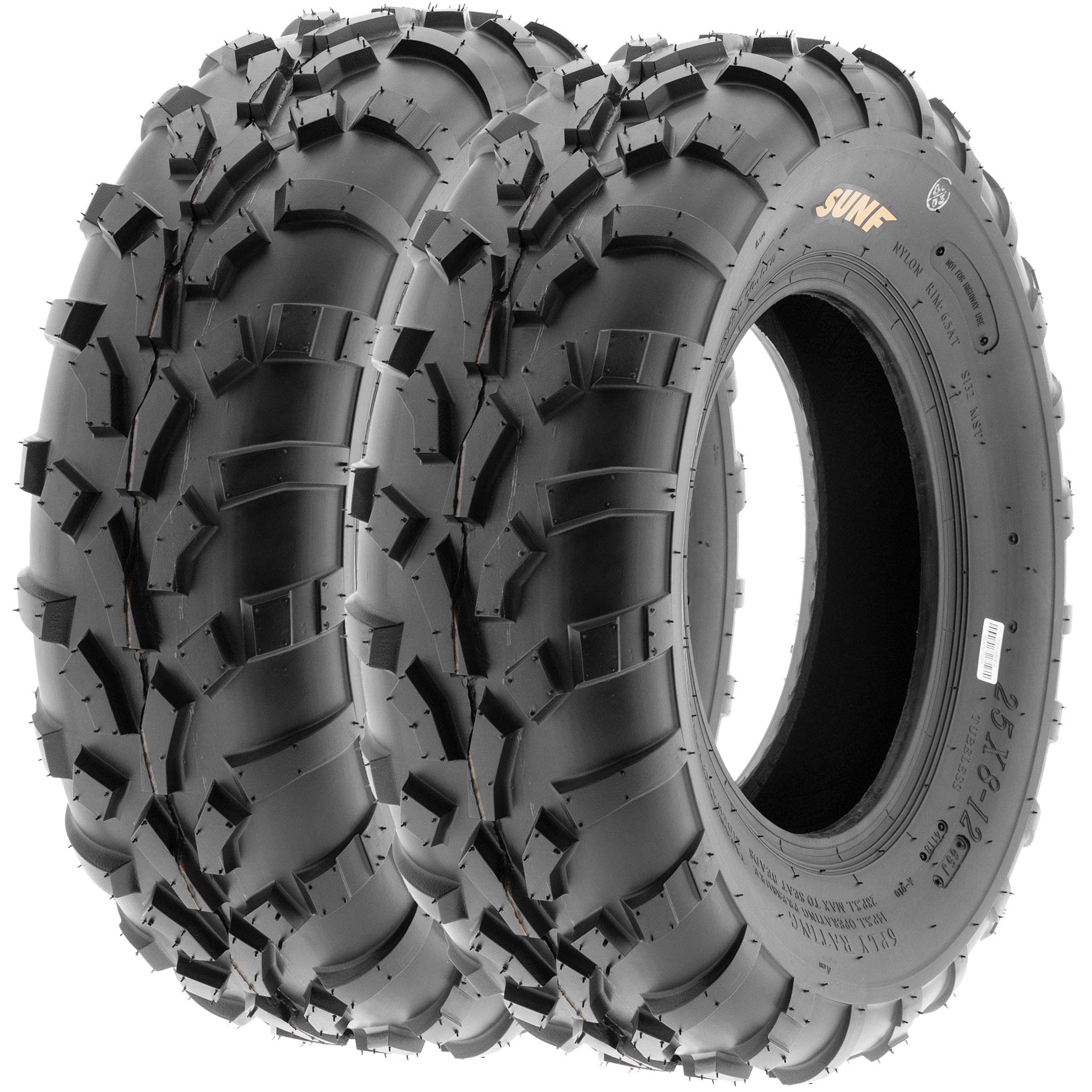 Pair of 2 SunF 25x8-12 AT-XC ATV/UTV Off-Road Tires, 6PR, Directional Knobby Tread | A010