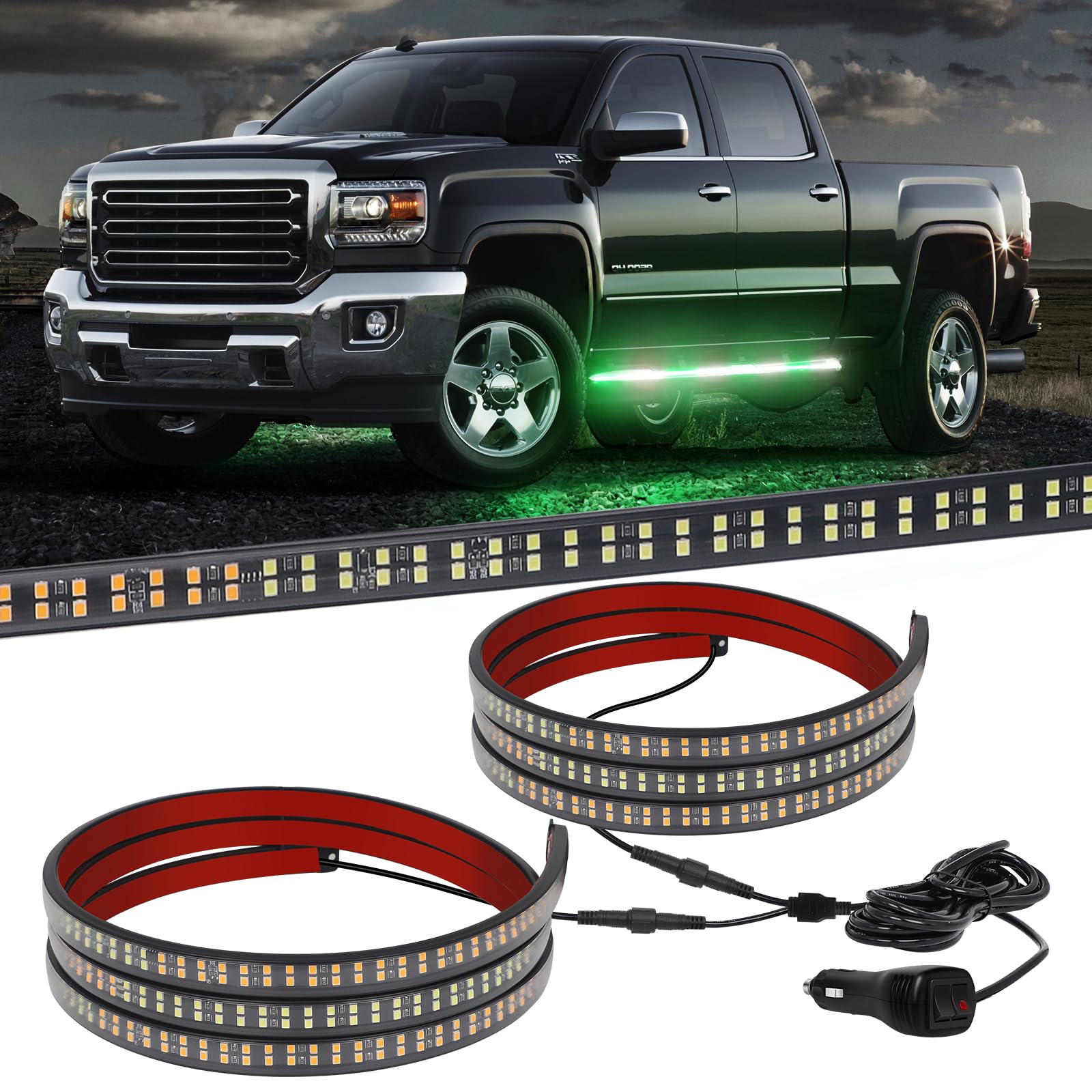 Xridonsen 2Pcs 70 Inch Truck Green White Emergency Lights Strip 864 Led Running Board Strobe Lights Bar Firefighter Lights Flash