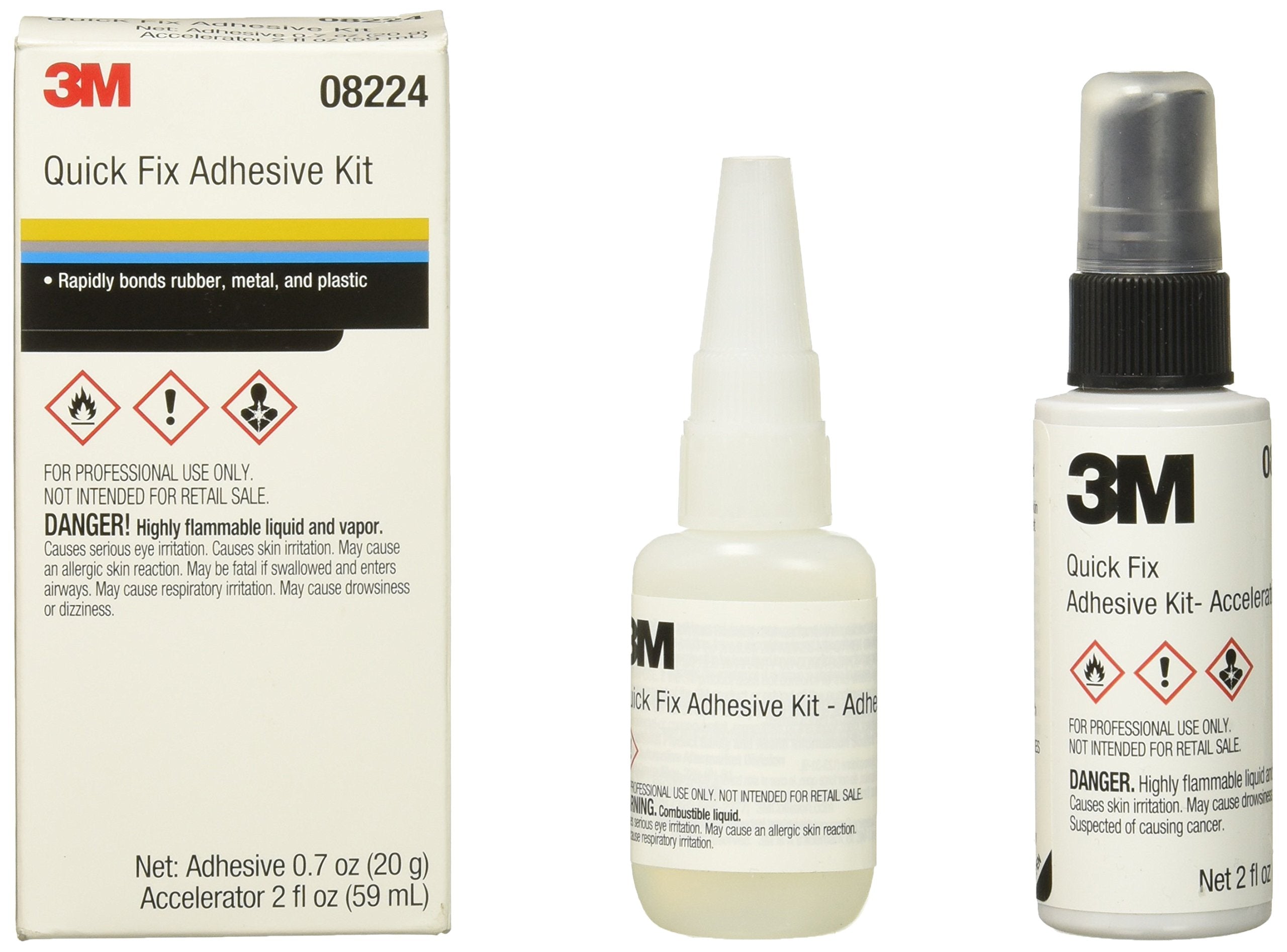 3M Quick Fix Adhesive Kit, 08224, 0.7 Oz Adhesive/2.0 Oz Accelerator Bottles