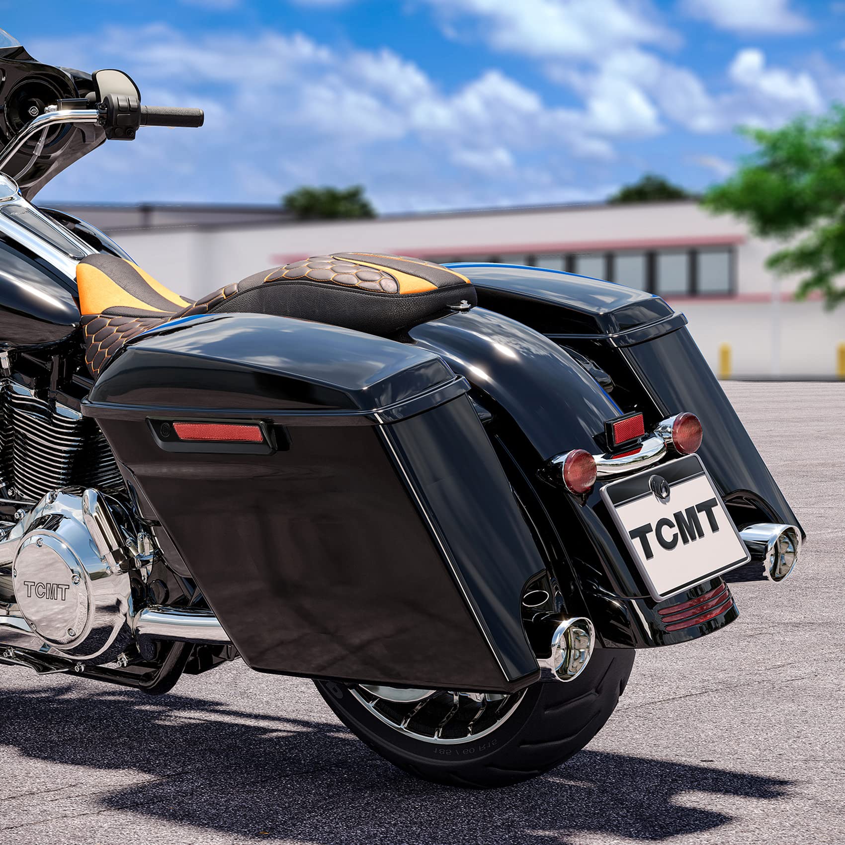 Tcmt 5'' Motorcycles Stretched Extended Saddlebags Black Latchs Fits For Harley Touring Models Flt Flht Flhtcu Flhrc Road King R