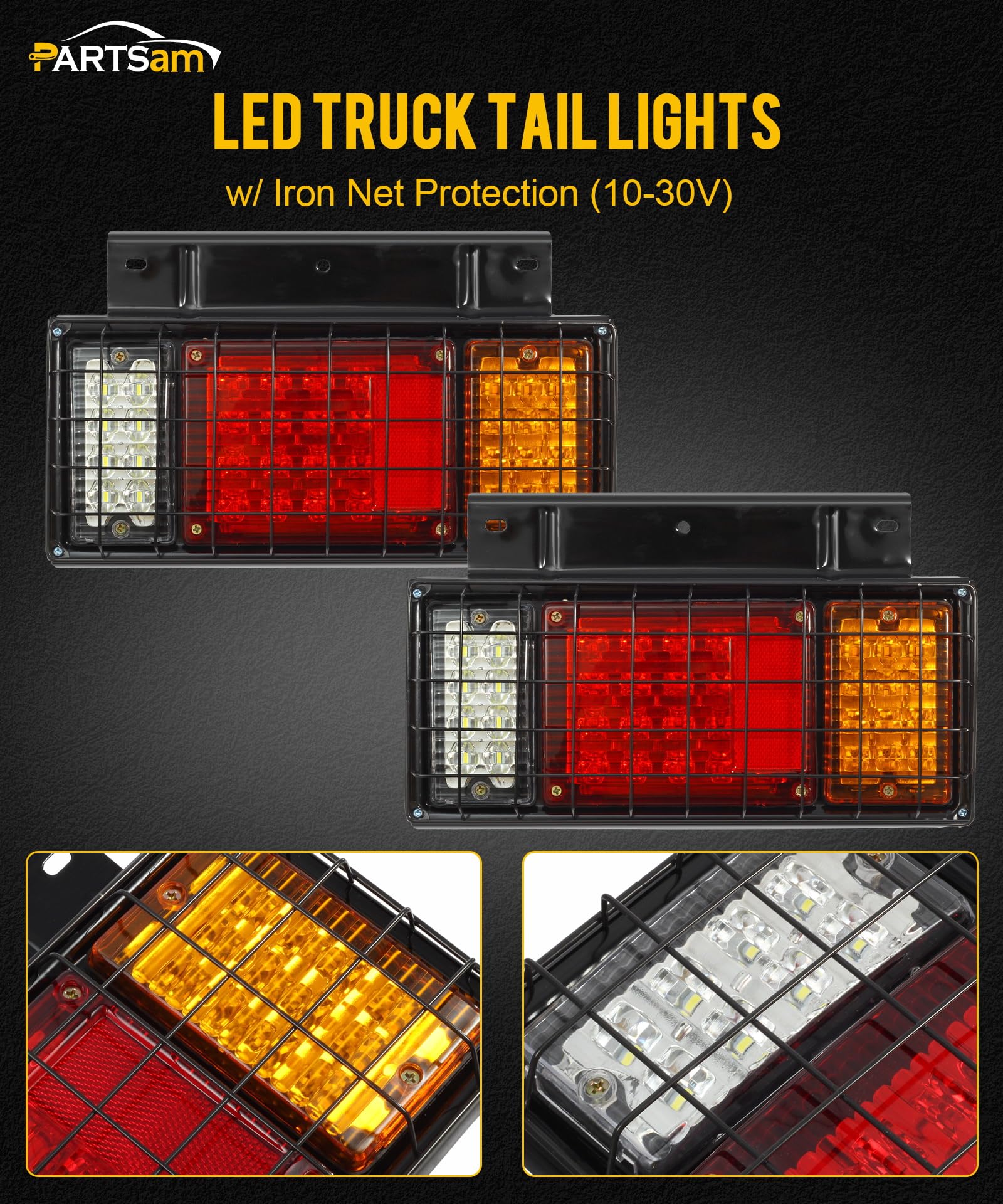 Partsam 2Pcs Led Truck Trailer Tail Lights Bar Kit 40 Led W Iron Net Protection Replacement For W Series/Compatible With Isuzu E