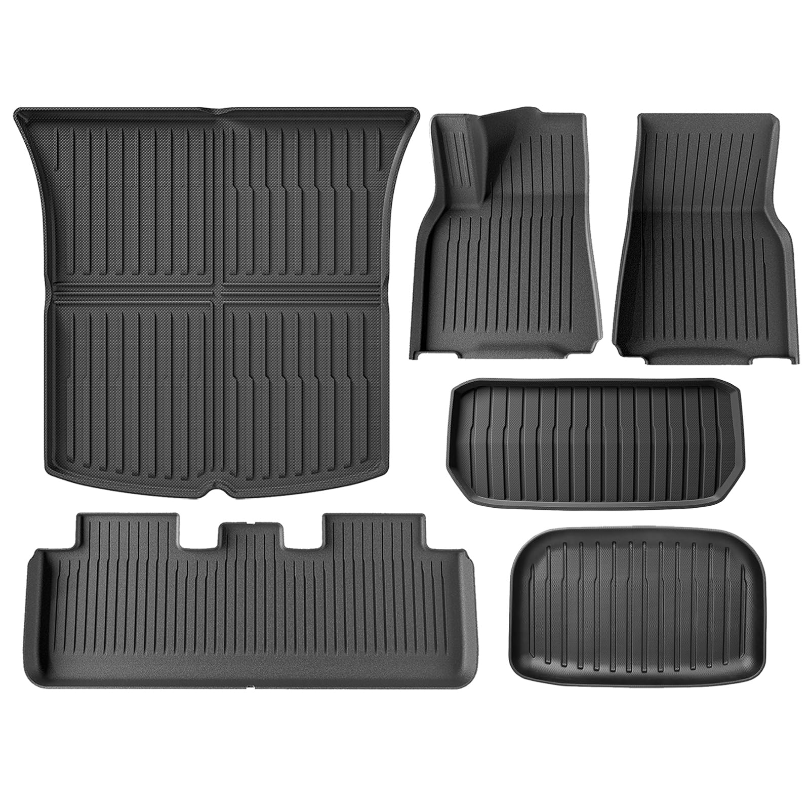 Autocessking Floor Mats For Tesla Model Y 2021-2024, Set Of 6 Mats All Weather Tpe Waterproof Anti-Slip Front & Rear Trunk Mats