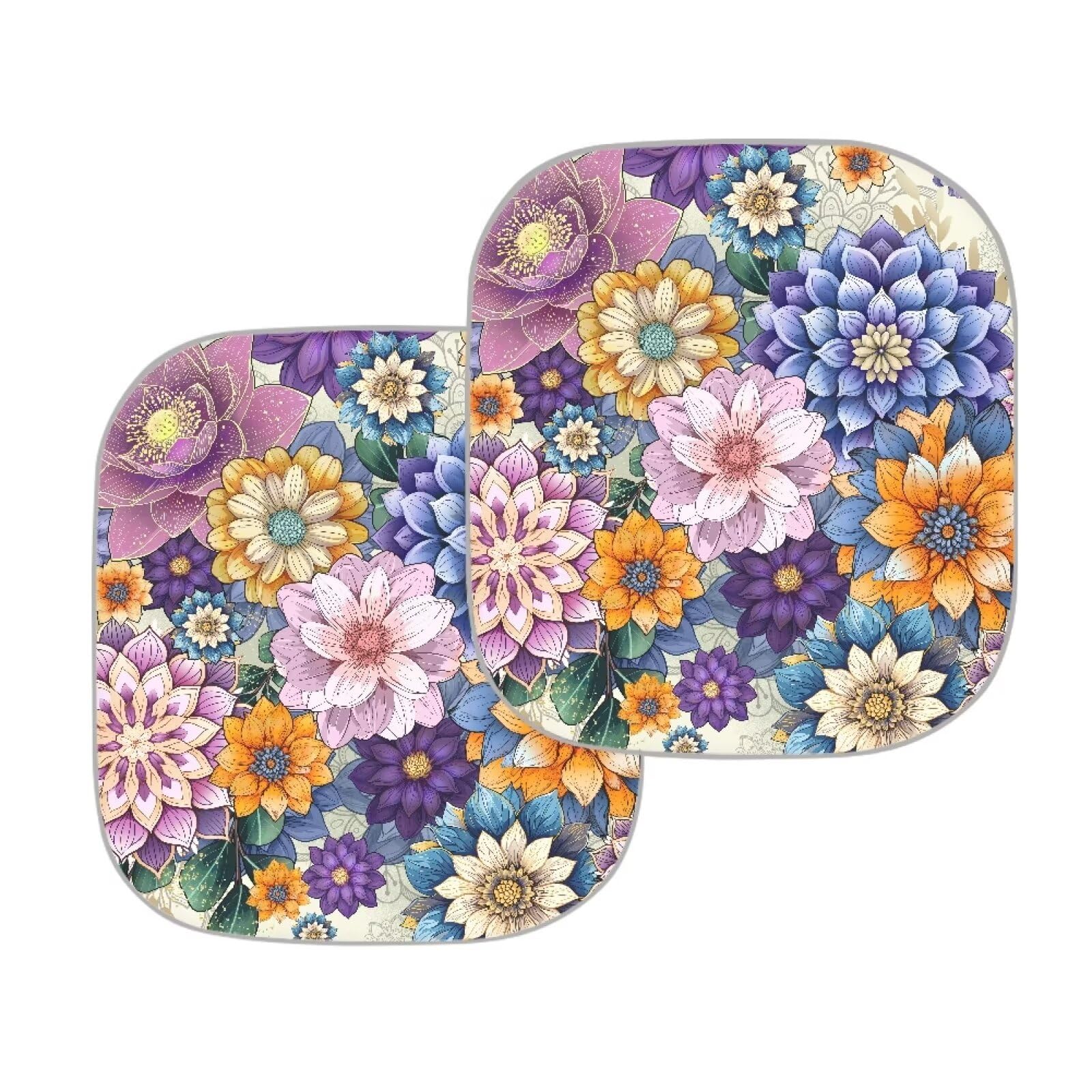 Renewold Car Windshield Sunshade Front Window Sun Shade Set - 2Pcs Bohemian Flower Print Auto Sun Blocker Visor Sun Shield For S