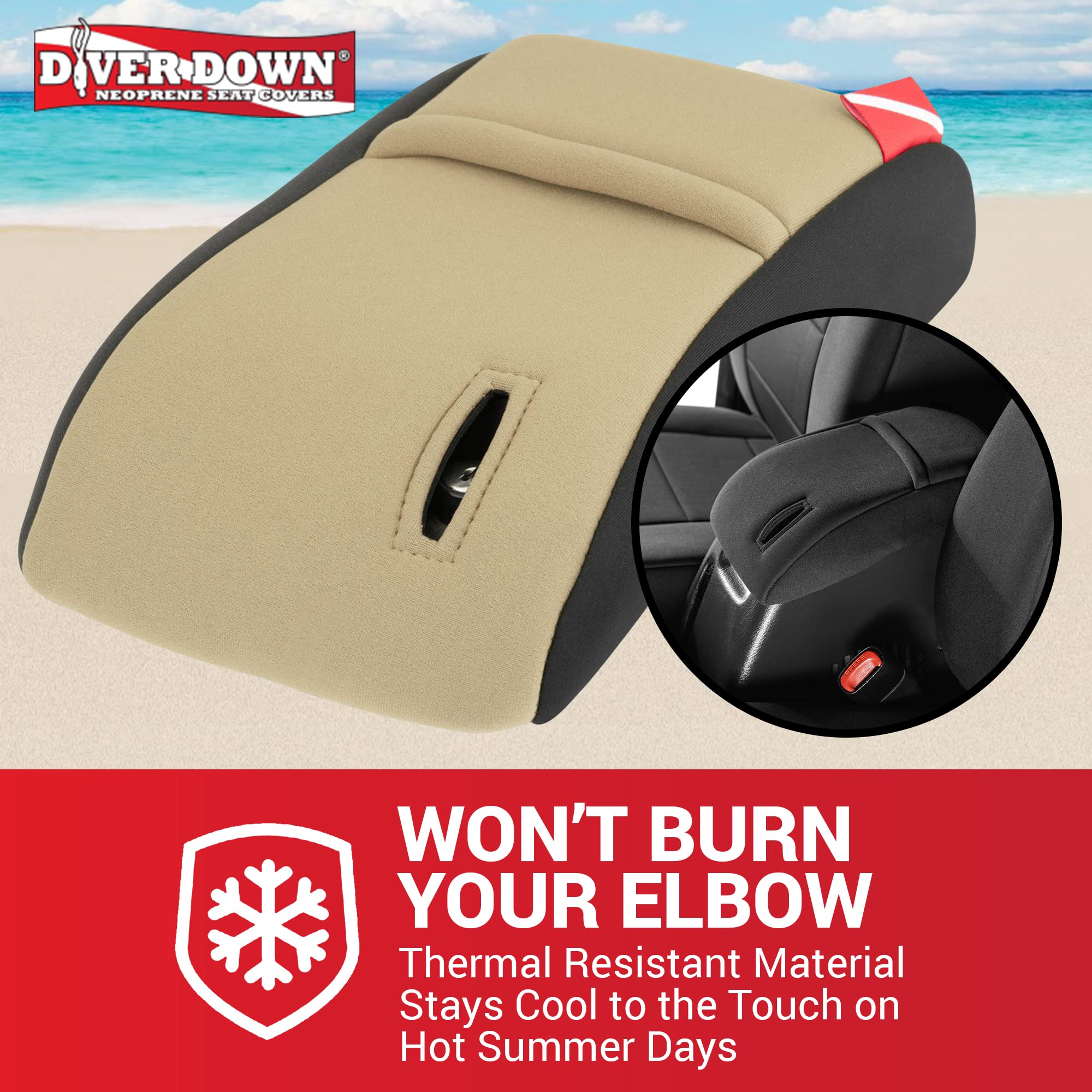 Diver Down Neoprene Center Console Cover - Fits Jeep 1997-2006 Tj Wrangler - Cushioned Armrest Cover - Doesn'T Burn Your Elbow -