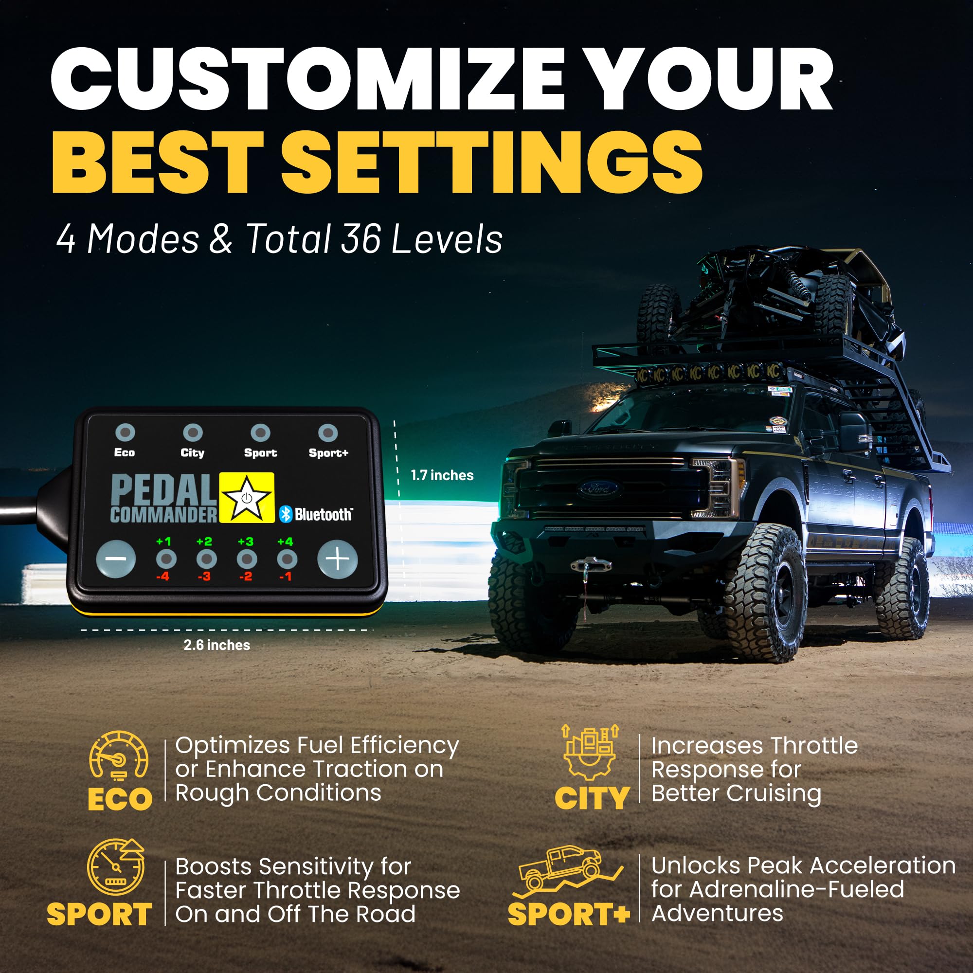 Pedal Commander For Ford F-250 2011-2025 Throttle Response Controller - 36 Drive 4-Mode, Plug And Play, Bluetooth, Anti-Theft En