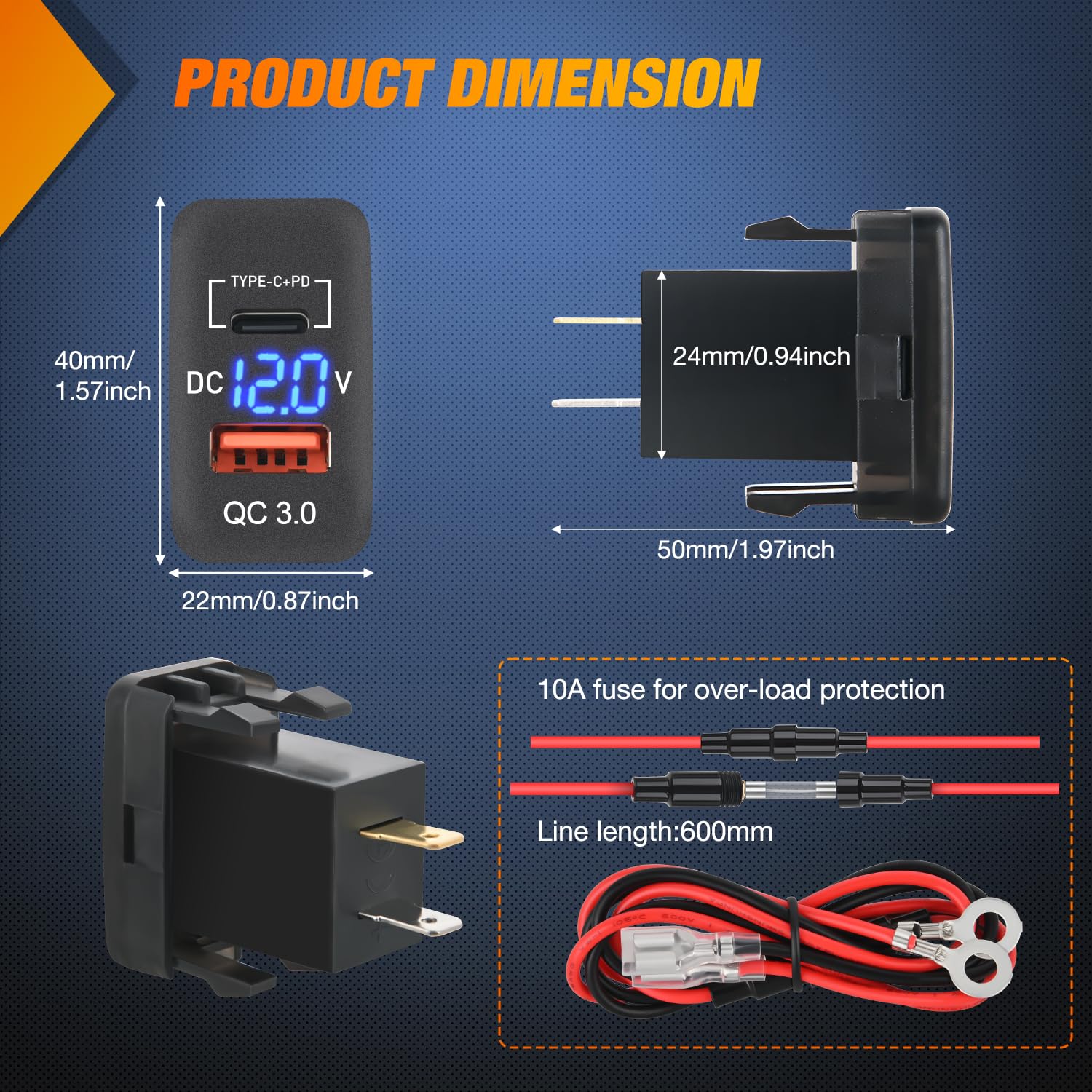 Nilight Rocker Switch Style Usb Outlet Socket Led Voltmeter 12V Pd Type C And Qc 3.0 Outlets Car Using 1.54'' X 0.83'' Replaceme