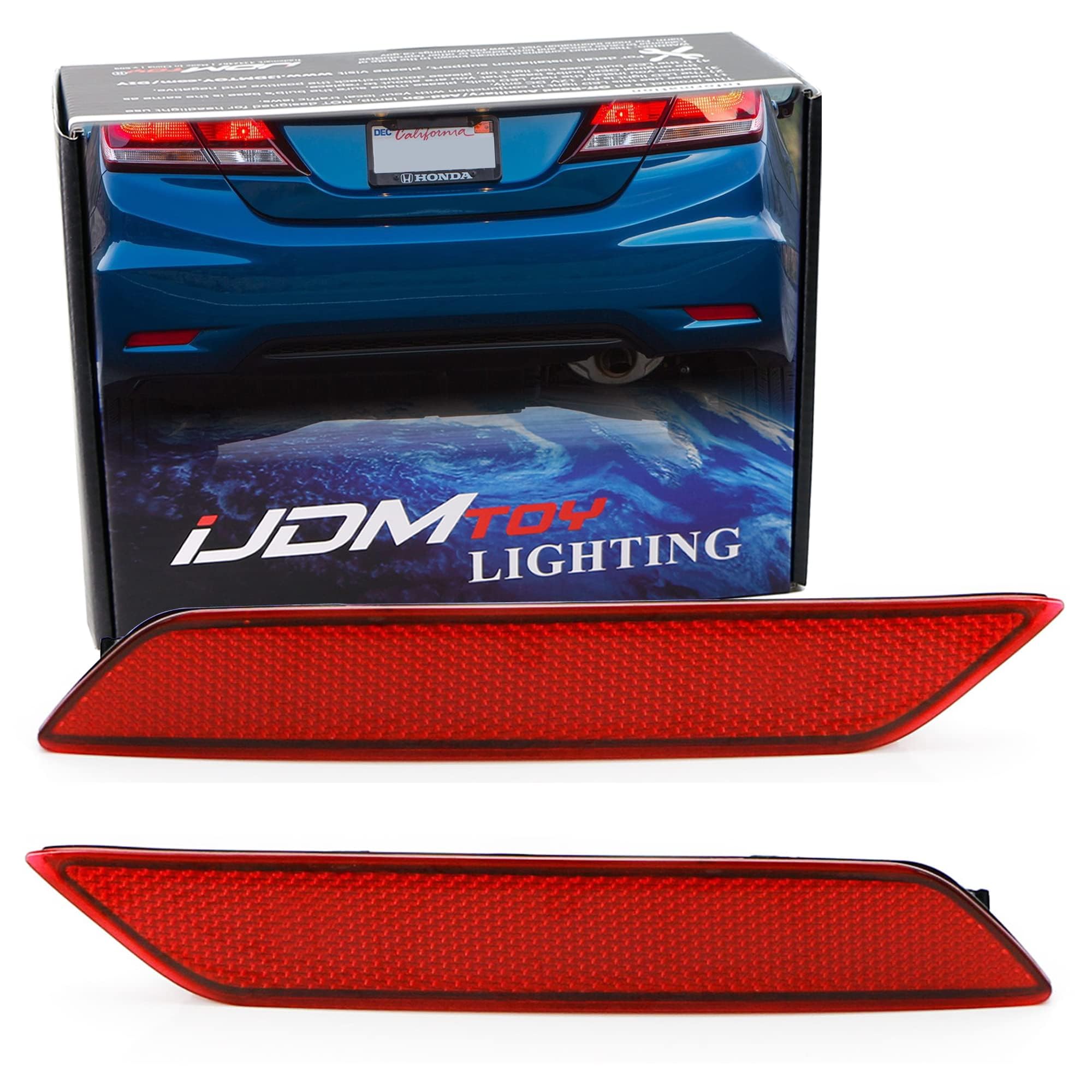 Ijdmtoy Red Lens Rear Bumper Reflector Lenses Compatible With 2013-2015 Honda Civic Sedan 9Th Gen, Oe-Spec Lh Rh Assembly