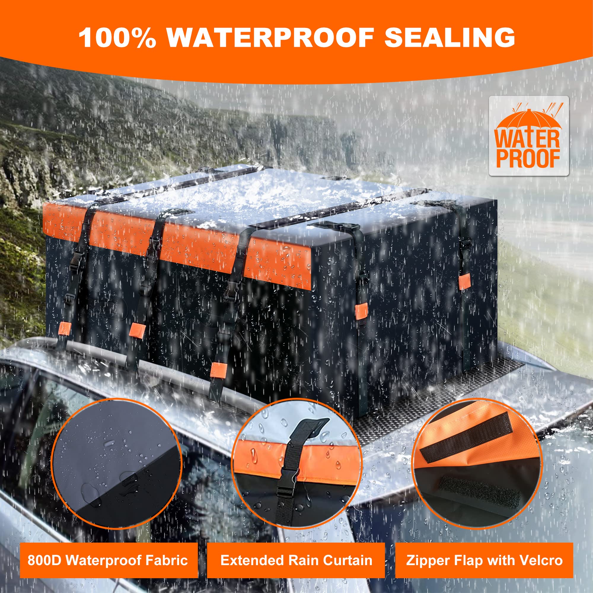Meefar Rooftop Cargo Carrier Car Roof Bag 20 Cubic Feet 100% Waterproof Car Top Carrier, Fits All Vehicle With/Without Rack,Incl