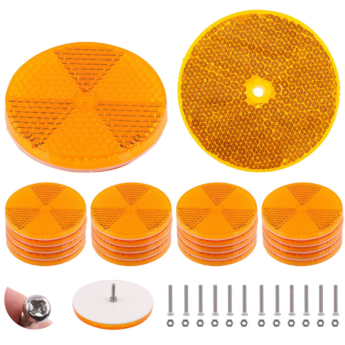 Swpeet 36Pcs Yellow Round Front Reflector Driveway Trailer Reflectors, 3 Inch Reflective Mailbox Reflector With Center Mounting Hole With 304 Stainless Steel Screw Used For Roads Mailboxes Tunnels