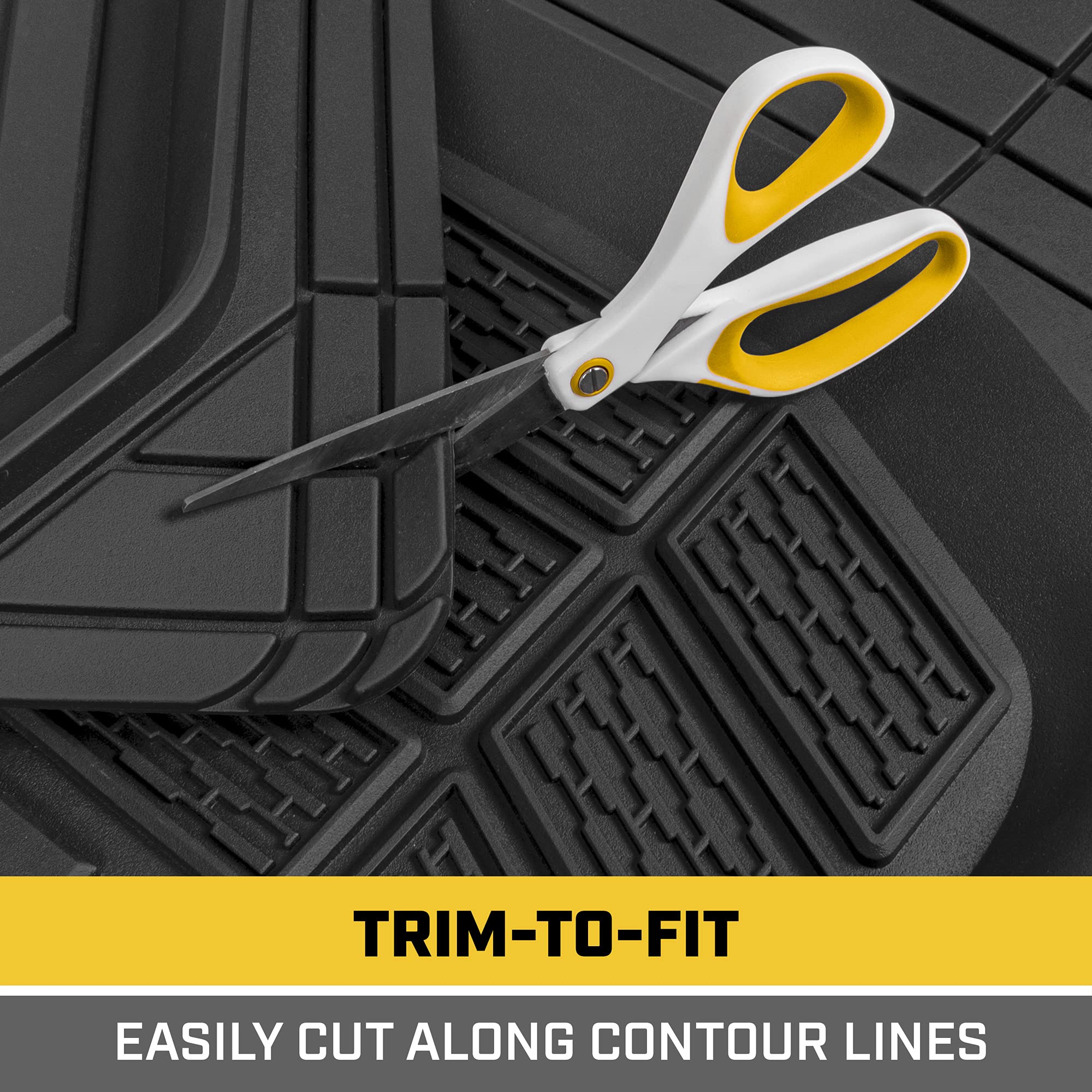 Cat® Camt-9013 (3-Piece) Heavy Duty Deep Dish Rubber Floor Mats, Trim To Fit For Car Truck Suv & Van, All Weather Total Protection Durable Liners