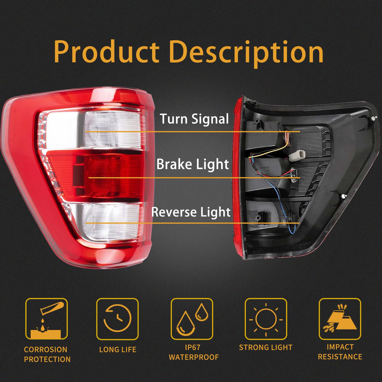 Tail Light Assembly Compatible With 2021 2022 Ford F150 Xl Driver And Passenger Side Rear Brake Lamps Rear Brake Lamps Halogen W