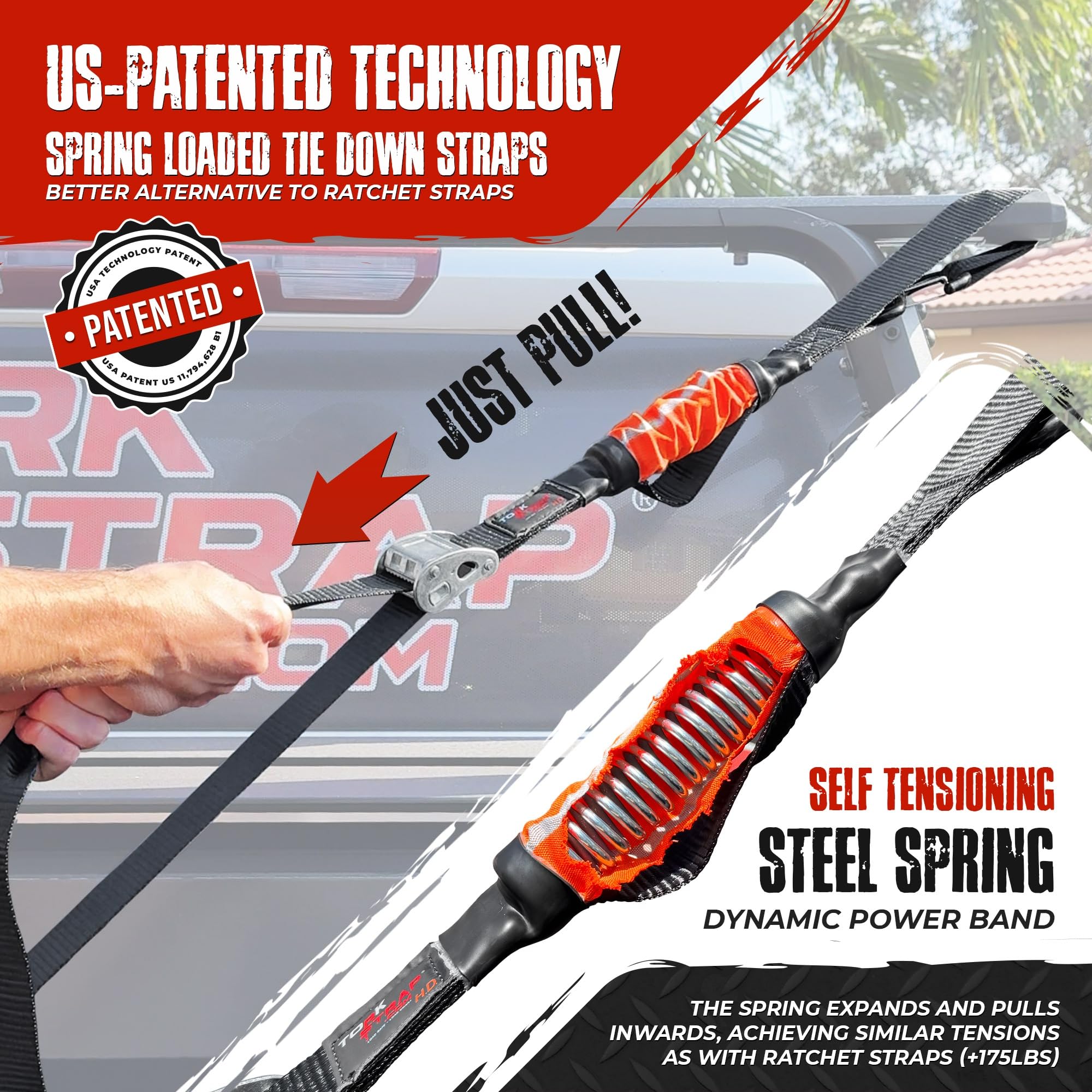 Torkstrap 14' X 1.5'' Self Tensioning Tie Down Straps [Patented] - Automatically Adapt To Load Shifts - 2,250Lb Break Strength -