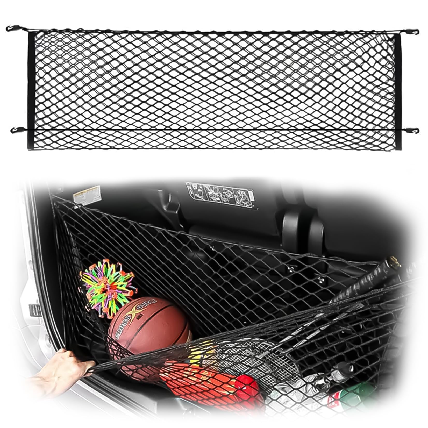 Car Rear Cargo Net, Adjustable Elastic Storage Organizer Net, Trunk Cargo Storage Net Compatible With 2018 2019 2020 2021 2022 2