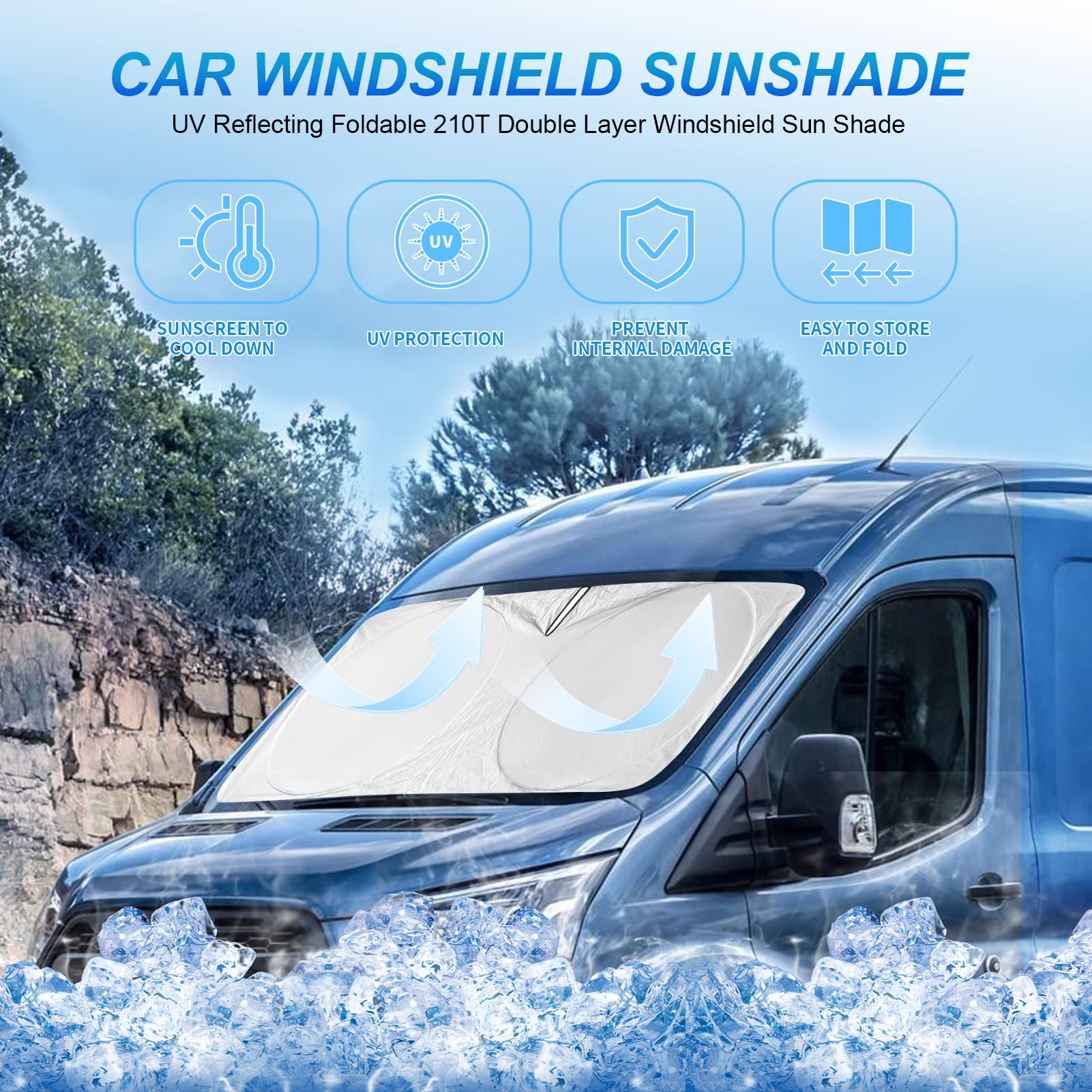 Boodancars For 2024 Mustang Mach-E Windshield Sunshade Sun Shades For 2019-2023 Ford Mustang Mach E 4Door, Custom-Fit Windshield