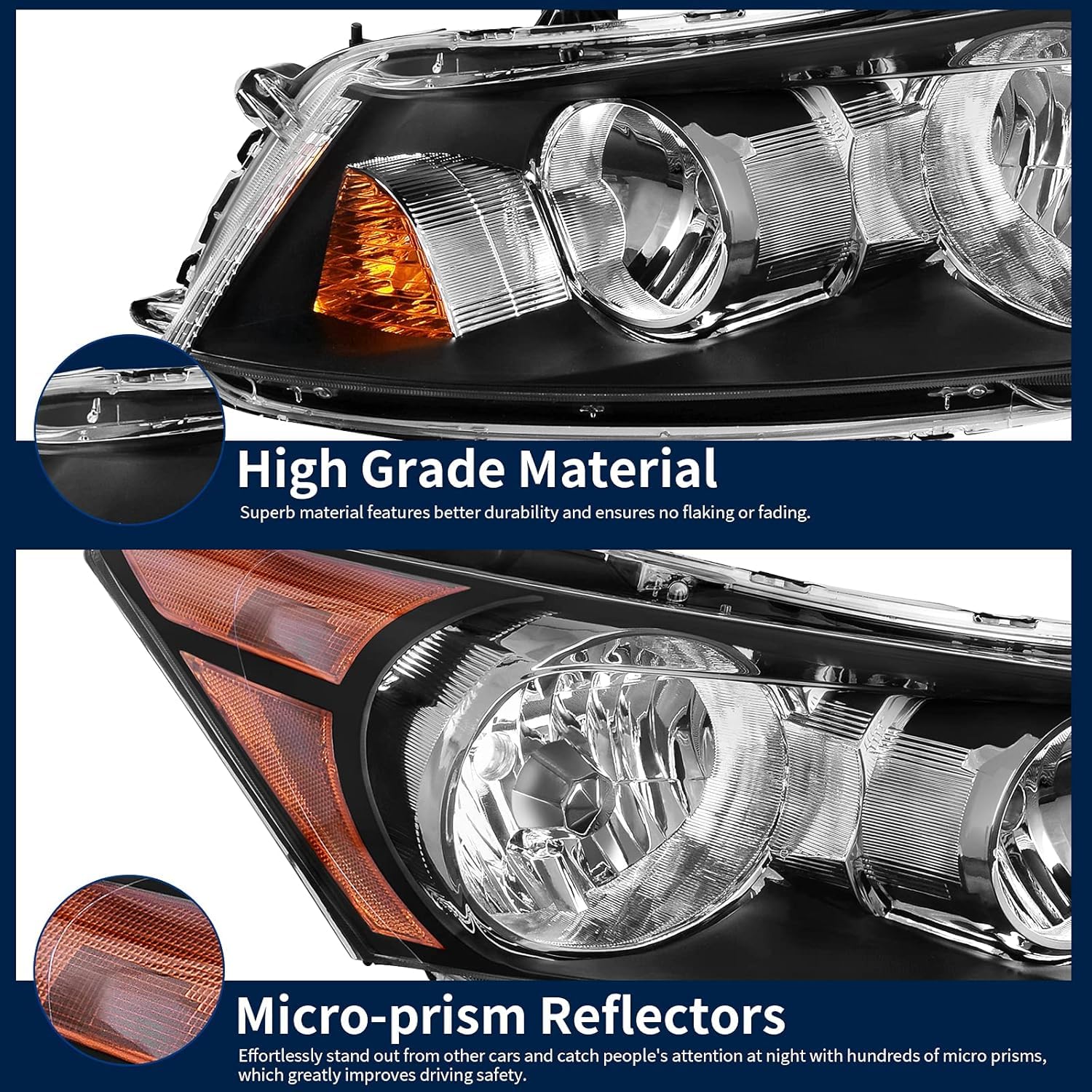 Autosaver88 Headlight Assembly Compatible With 2008-2012 Honda Accord Sedan 4-Door, 08 09 10 11 12 Accord Headlights, Driver And