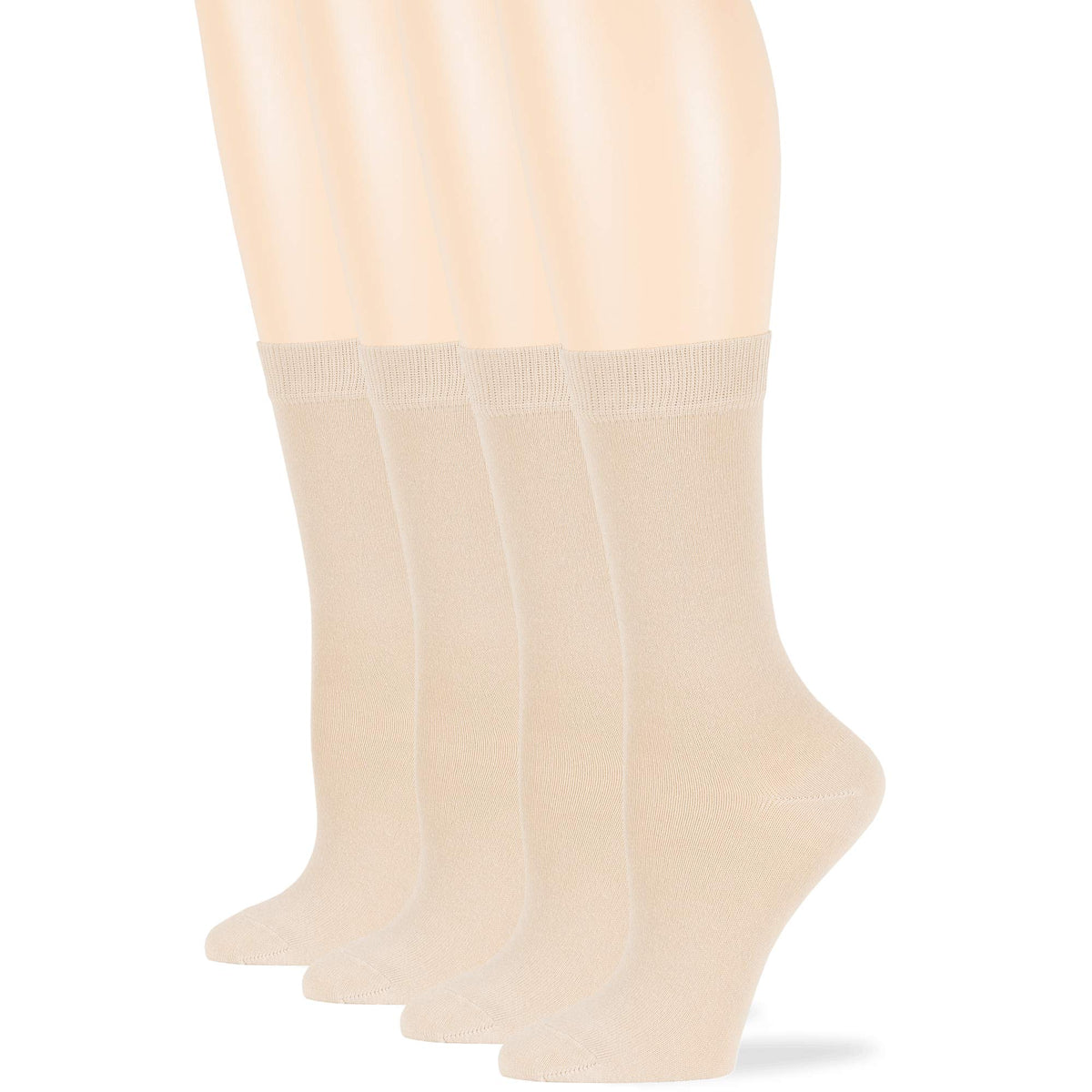 7Bigstars Kingdom Women'S Cotton Dress Socks - 4 Pack Medium - Thin Solid Casual Crew Lightweight - Sock Size 9-11 Shoe Size 5-9 M Light Beige